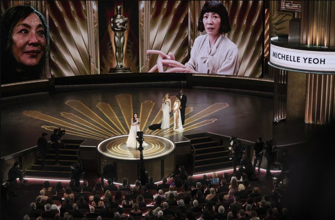 Michelle Yeoh accepts the Oscar for best actress for "Everything Everywhere All at Once" during the Oscars show at the 95th Academy Awards in Hollywood, Los Angeles, California, March 12, 2023.