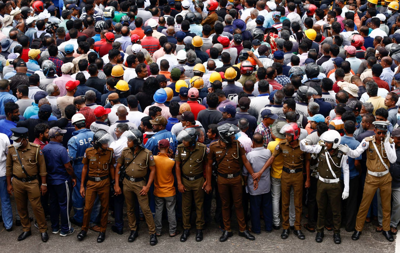 Harbor union members protest during a strike against a huge tax increase in Colombo, Sri Lanka on March 1, 2023.