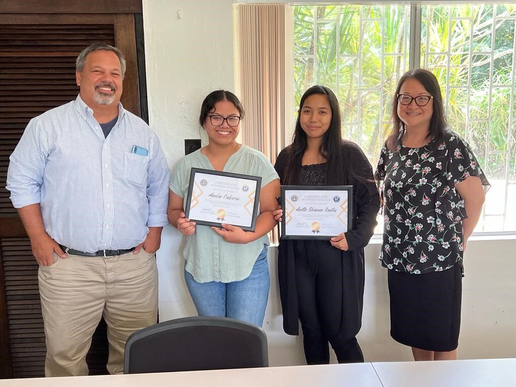 Northern Marianas College students Amelia Cabrera and Shianne Santos with Office of Vocational Rehabilitation Case Services Manager Arlene Yamagata, right, and OVR Director Jim Rayphand.