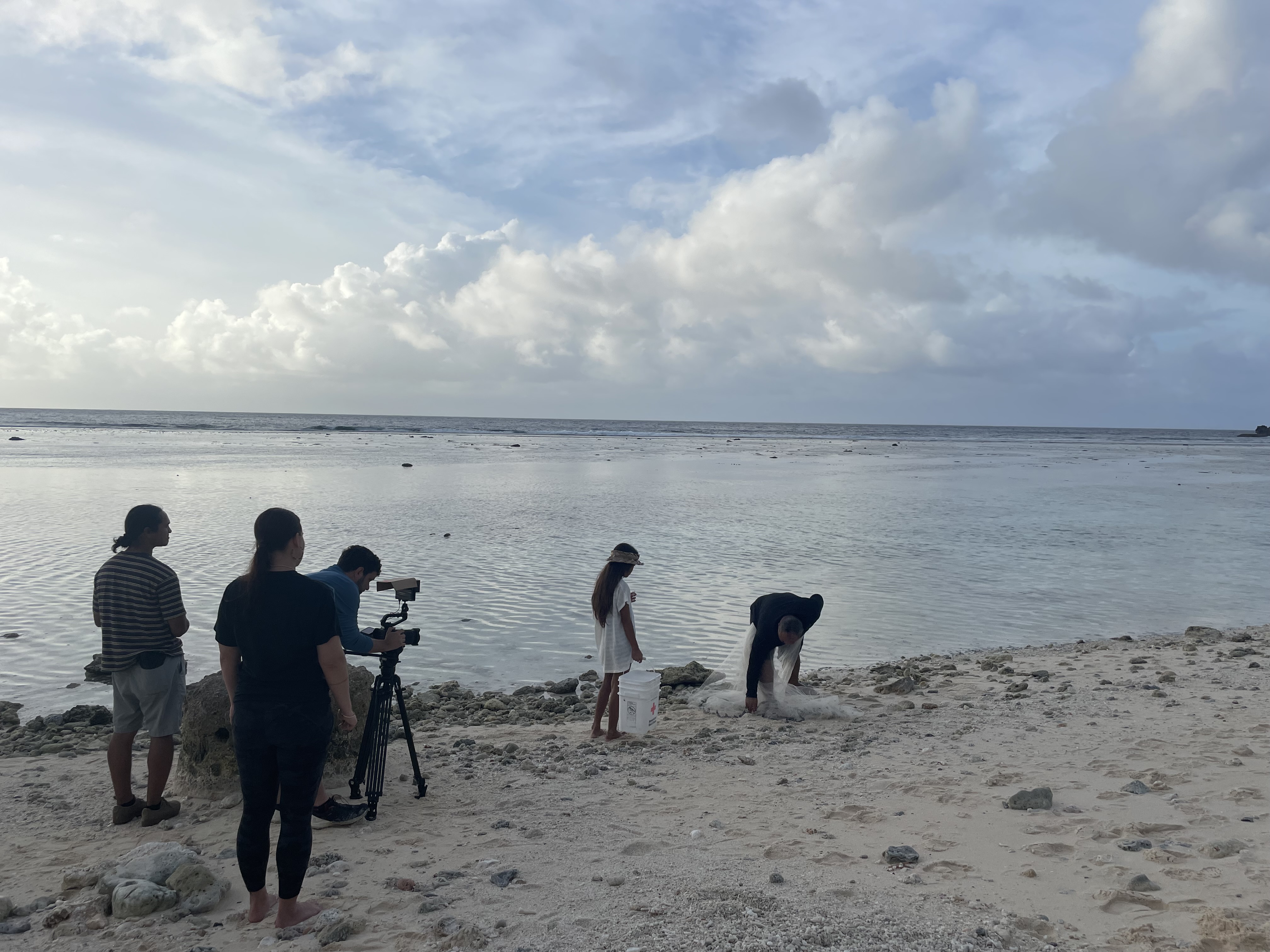 Nihi Indigenous Media films Mataina Reyes and her father, Calistro Reyes, fish at Wing Beach.