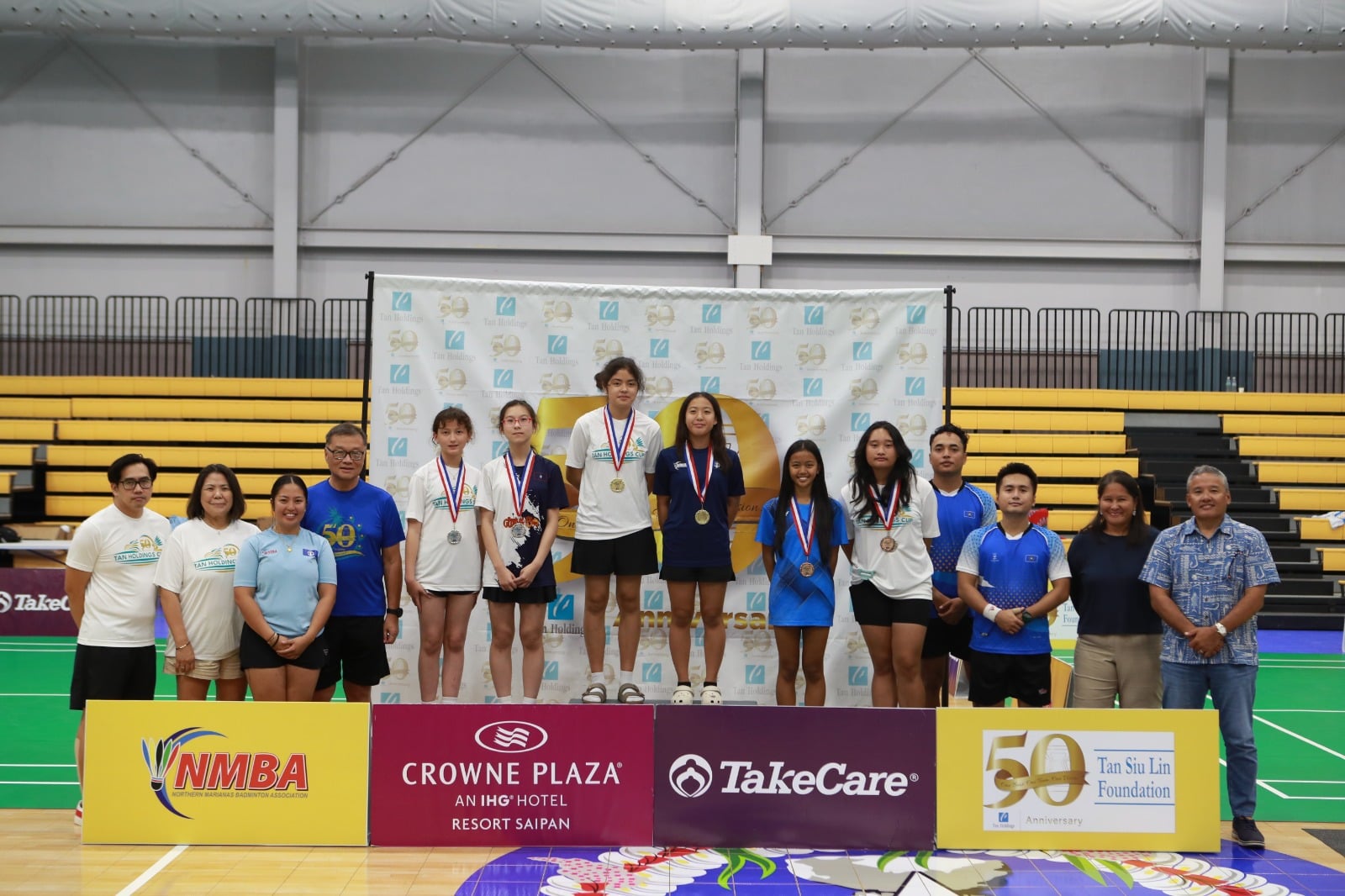 Lina Tsukagoshi and Danielle Snaer, center, Fredricka Herman and Offeia Yordy, Charmaine Bautista and Shaina Malonzo are the top three U15 girls doubles teams in the Tan Holdings Cup at the Ada gym.