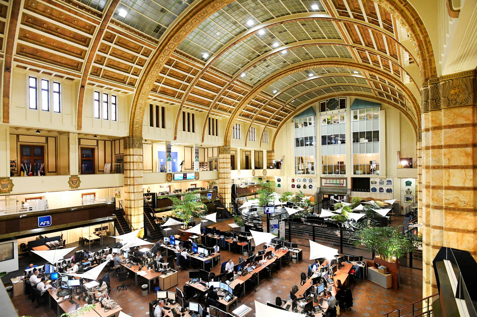 Overview of Amsterdam's stock exchange interior as Prosus begins trading on the Euronext stock exchange in Amsterdam, Netherlands, Sept. 11, 2019.