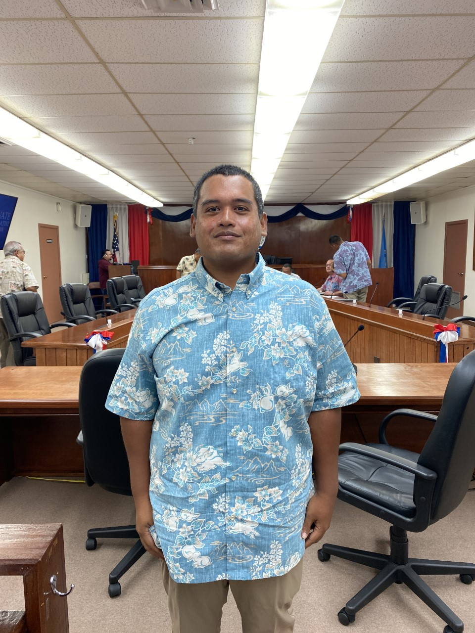 Joseph P. Fitial poses for a photo in the Senate chamber after his nomination as a member of the Civil Service Commission was endorsed by the Senate Committee on Executive Appointments and Governmental Investigations on Wednesday.