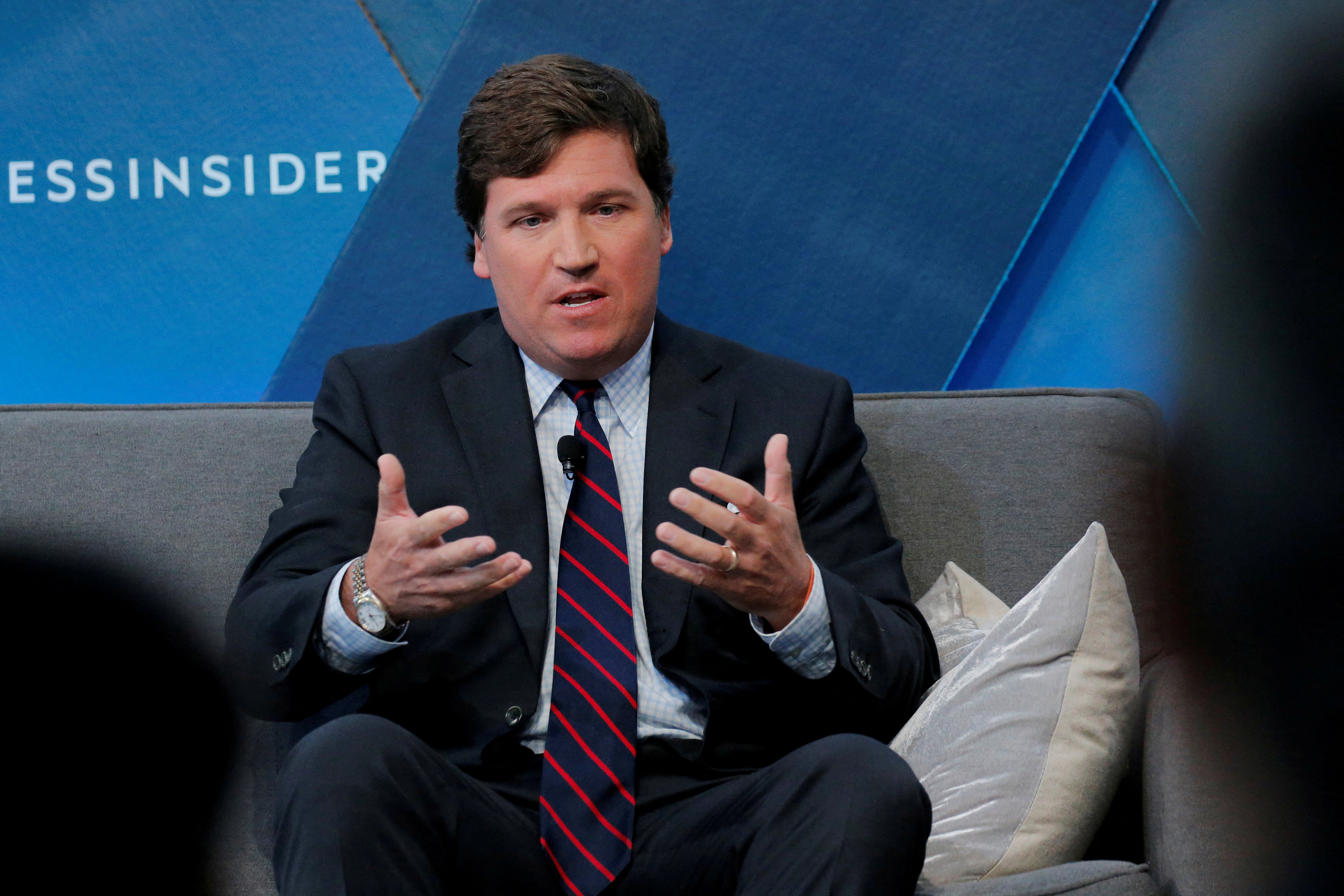 Fox personality Tucker Carlson speaks at the 2017 Business Insider Ignition: Future of Media conference in New York,  Nov. 30, 2017.