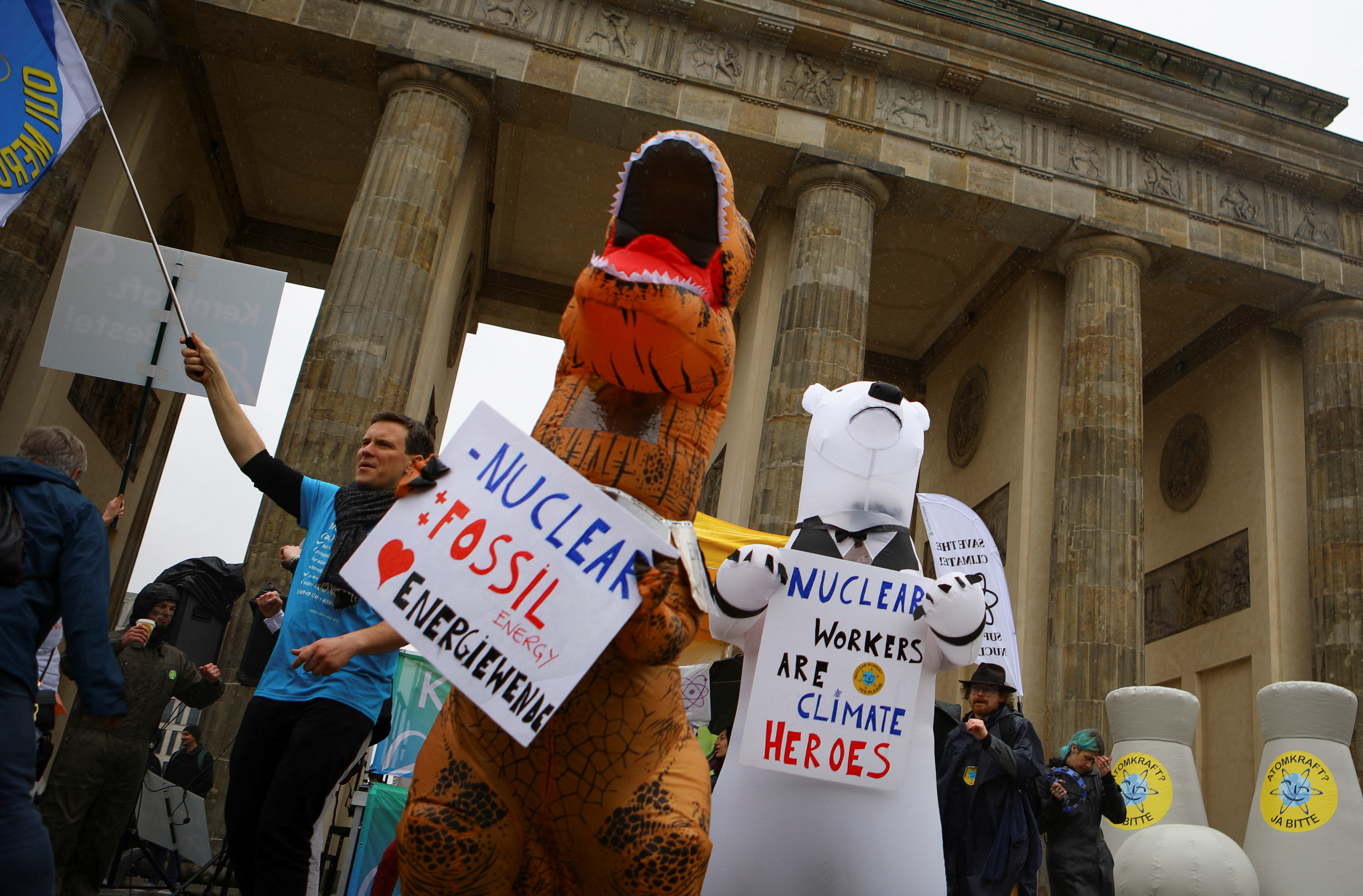 People take part in a protest against the shut down of the last three German nuclear power plants, in Berlin, Germany, April 15, 2023. REUTERS/Nadja Wohlleben