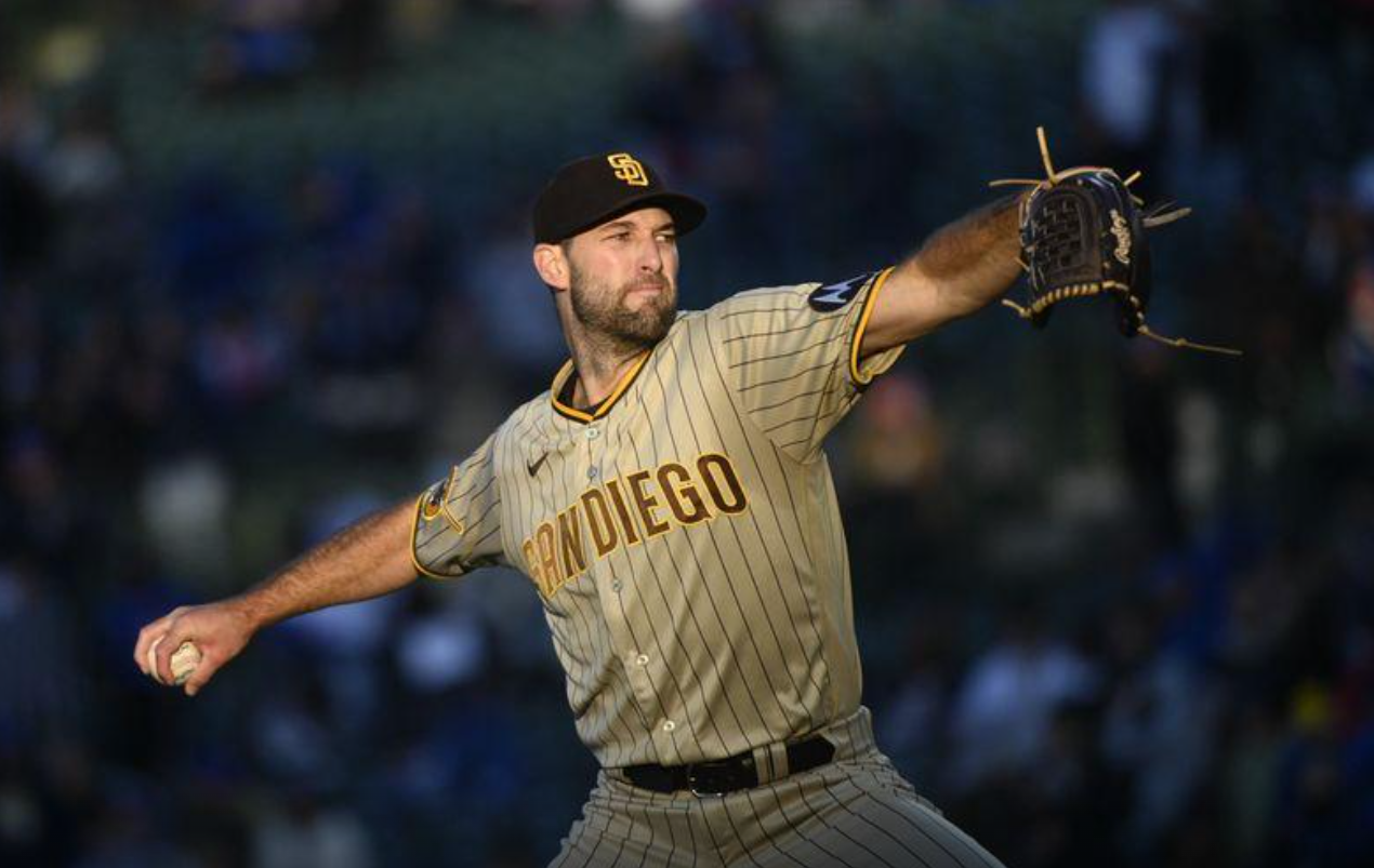 San Diego Padres starting pitcher Michael Wacha (52) delivers against the Chicago Cubs during the second inning at Wrigley Field in Chicago, Illinois, April 26, 2023.