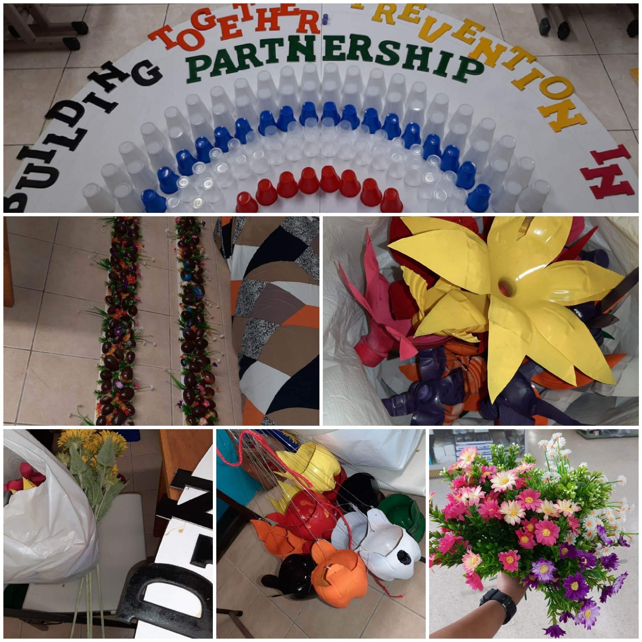 Recyclable materials were used to make decorations.