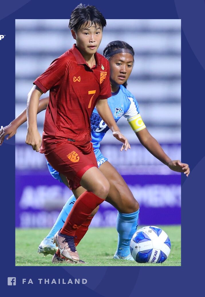 The NMI's Kaithlyn Chavez defends against Thailand's Rinyaphat Moondong during an Asian Football Confederation-U17 Women's Asian Cup Qualifiers game on Wednesday evening  at the Buriram City Stadium in Buriram, Thailand.