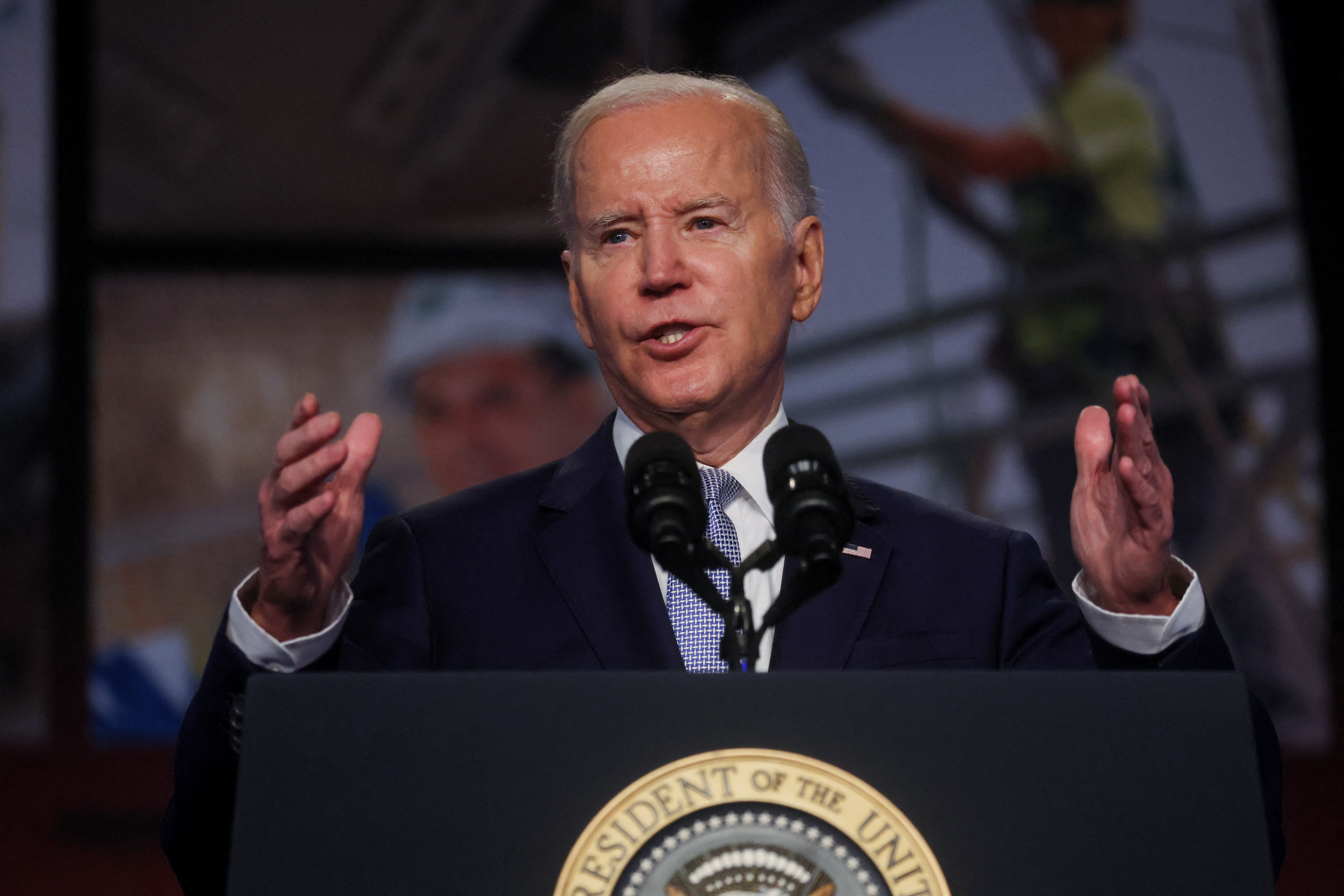 President Joe Biden delivers remarks at North America's Building Trades Unions Legislative Conference at the Washington Hilton, in Washington, April 25, 2023.