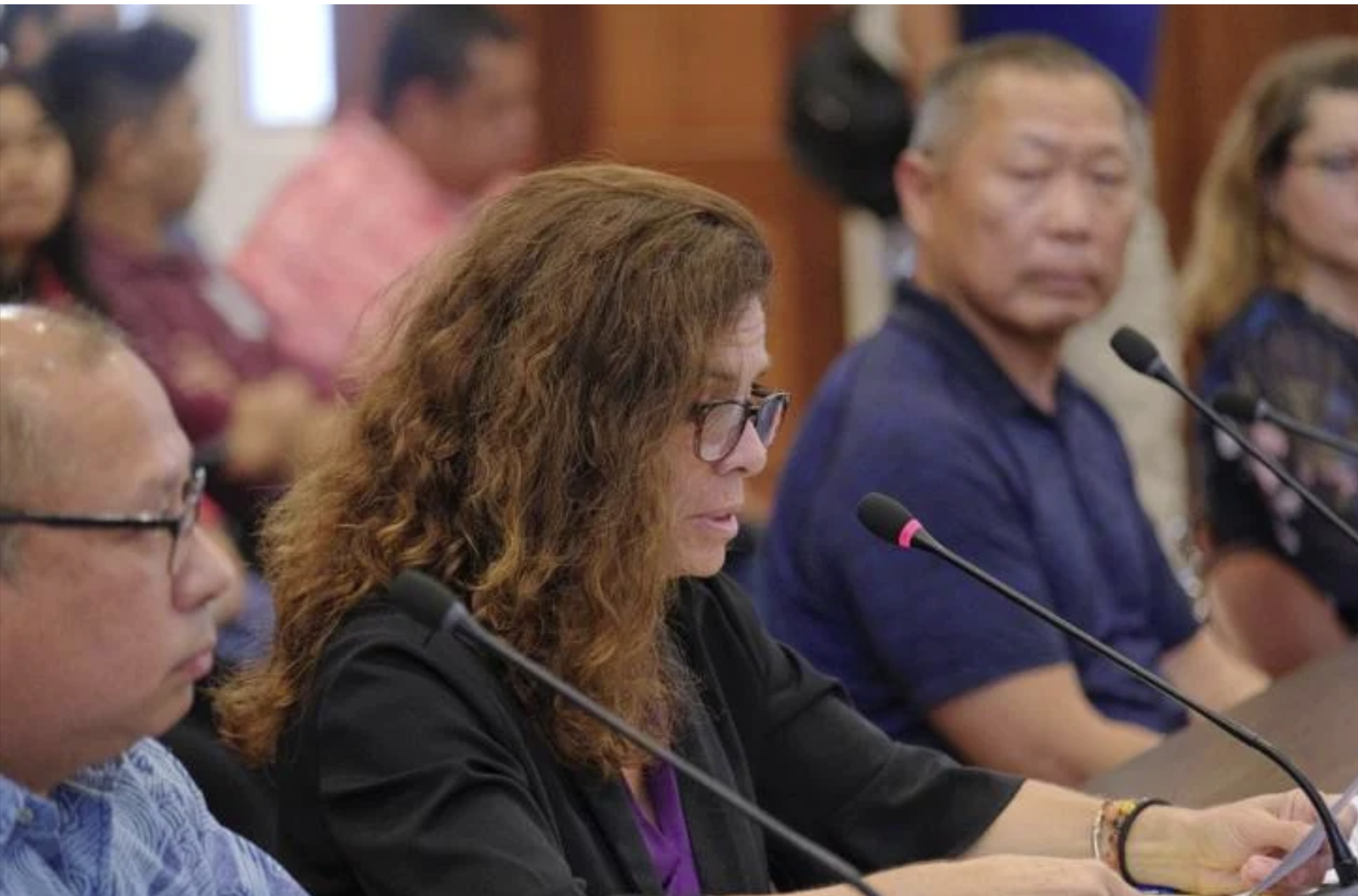 Heather Zona, acting chief prosecutor for the Office of the Attorney General, gives testimony during a public hearing Tuesday, April 11, 2023, at the Guam Congress Building in Hagåtña.