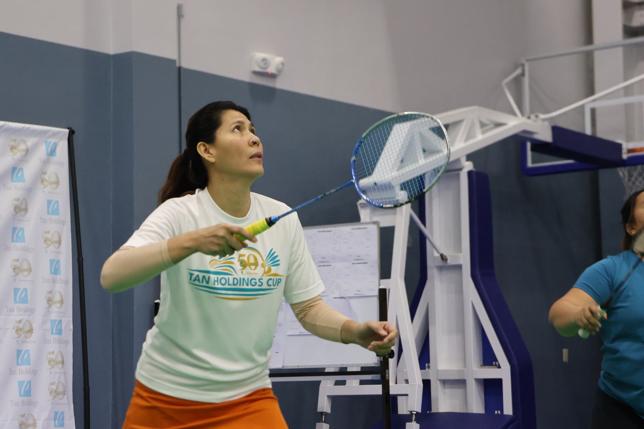 Malou Malasarte looks on as she prepares for the return in a 45-&-over division game of the Tan Holdings Cup at the Ada gym over the weekend.