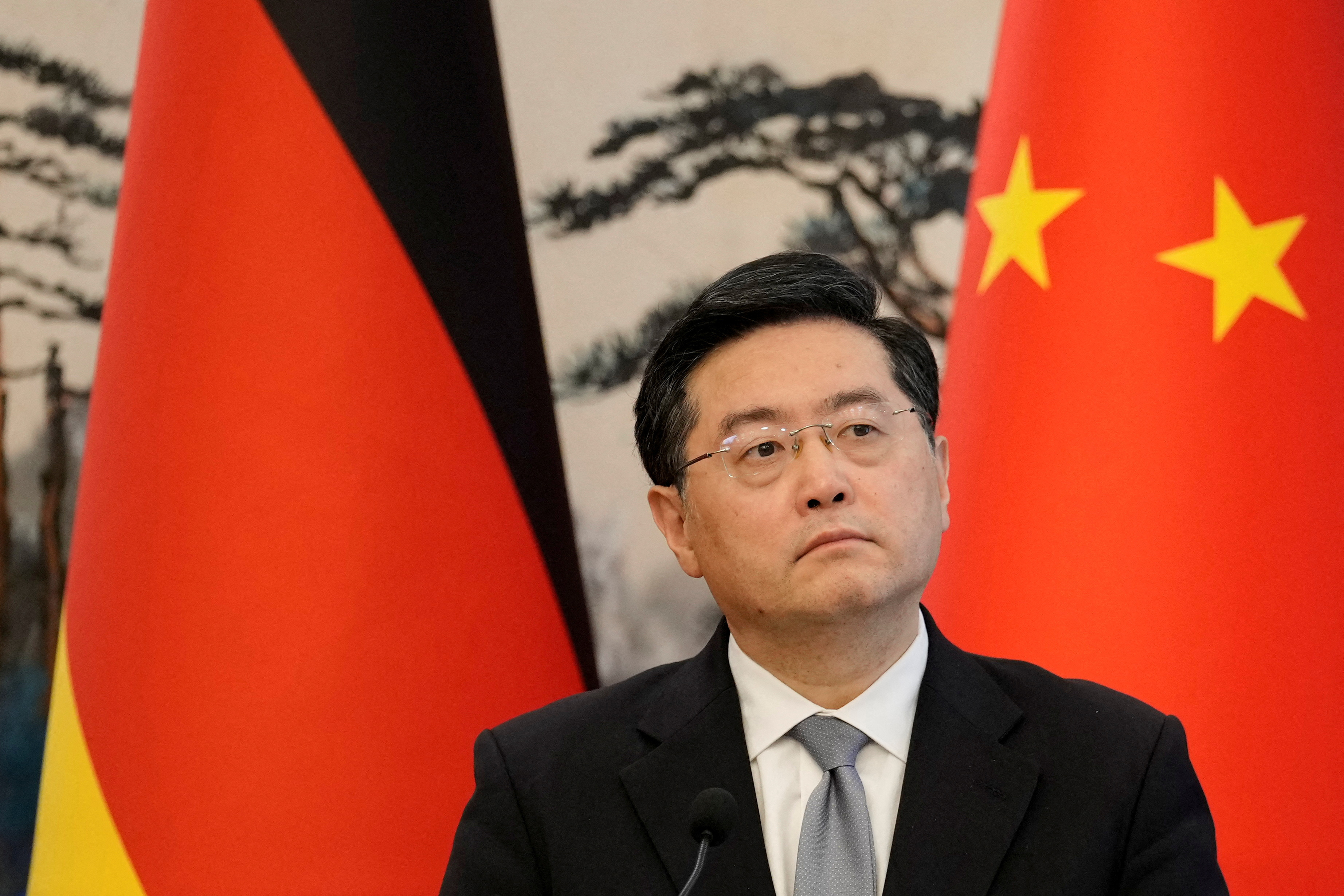 FILE PHOTO: Chinese Foreign Minister Qin Gang attends a joint press conference with German Foreign Minister Annalena Baerbock (not pictured) at the Diaoyutai State Guesthouse in Beijing, China, April 14, 2023. Suo Takekuma/Pool via REUTERS/File Photo