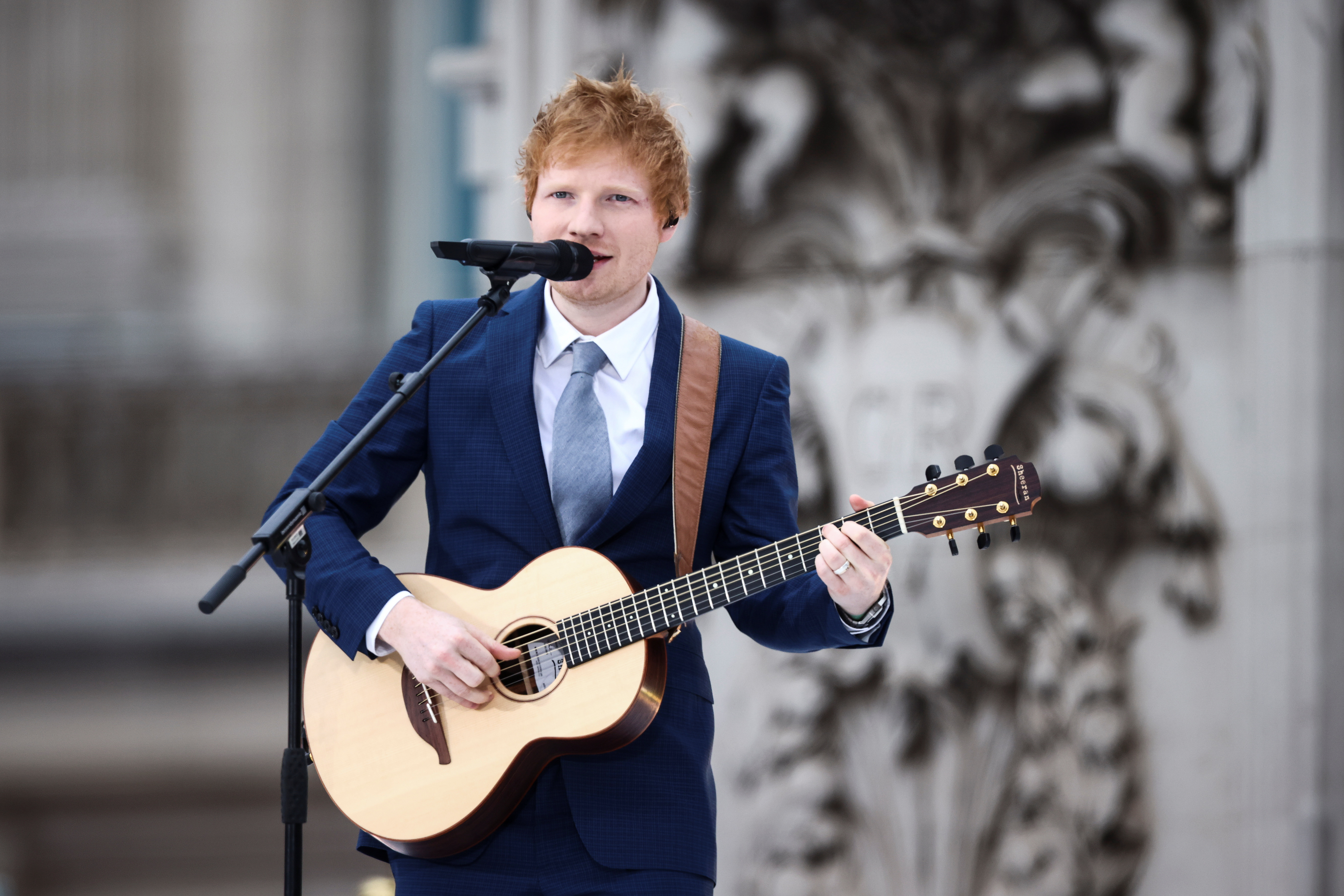 Singer Ed Sheeran performs the Platinum Jubilee Pageant, marking the end of the celebrations for the Platinum Jubilee of Britain's Queen Elizabeth, in London, Britain, June 5, 2022. REUTERS/Henry Nicholls