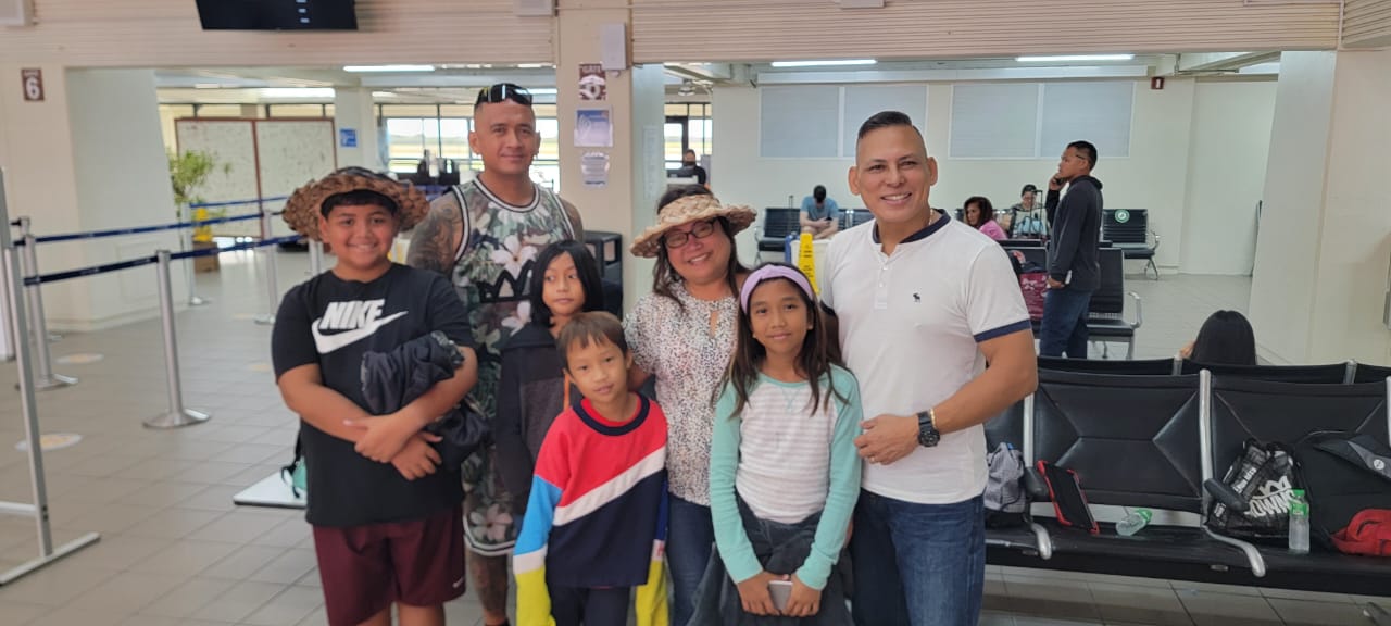 Dandan Middle School students with PSS CCLHS Program Director Jonas Barcinas pose for a photo before boarding their flight for the Guam competition which was held on March 13 and 14, 2023.