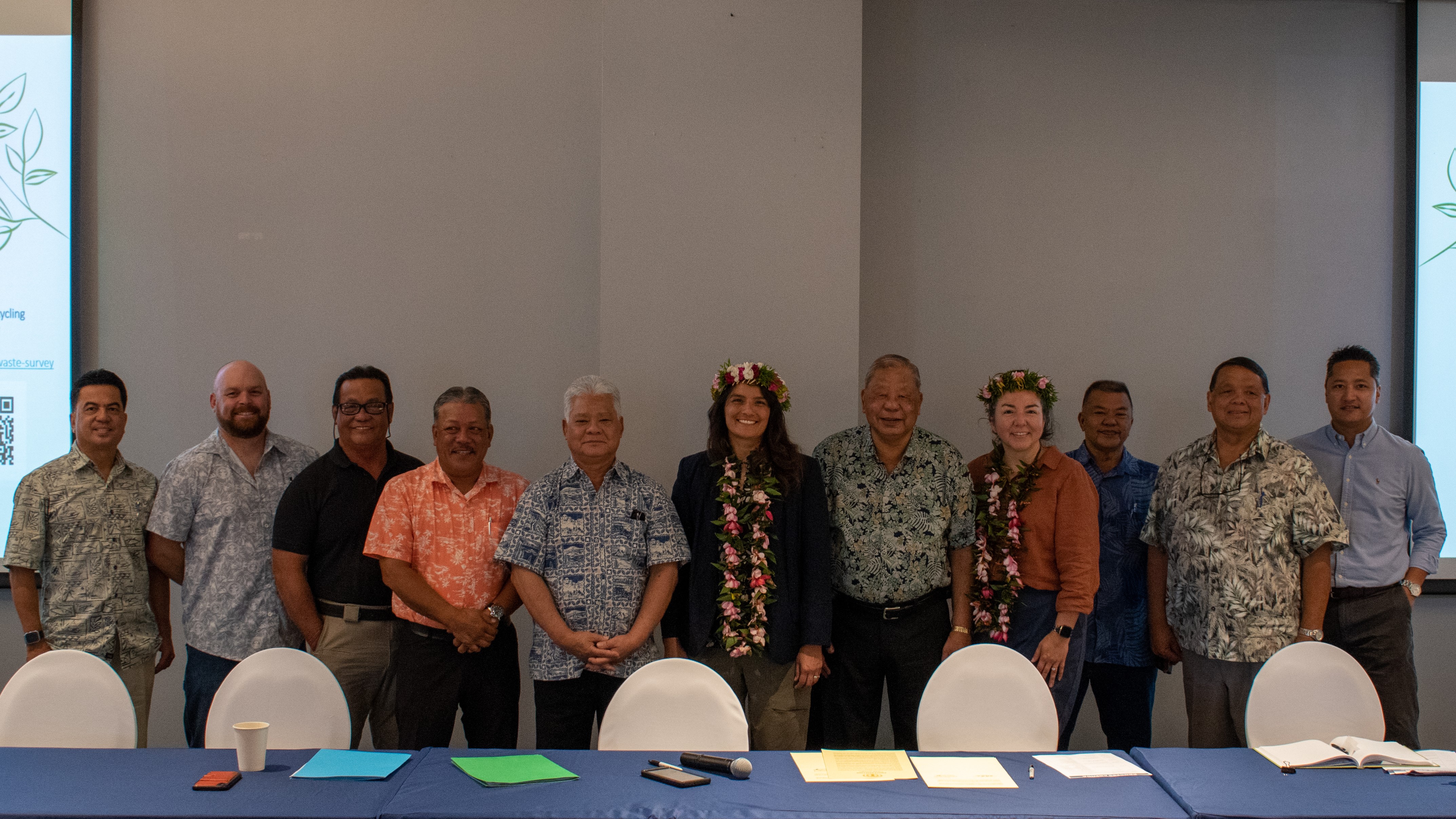 U.S. Environmental Protection Agency Pacific Southwest Regional Administrator Martha Guzman, center, is joined in a group photo by Gov. Arnold I. Palacios, Lt. Gov. David M. Apatang, Mayor of Saipan Ramon Jose Blas Camacho, Mayor of Tinian and Aguiguan Edwin P. Aldan, agency heads from the Inter-island Solid Waste Management Taskforce, and other representatives from the EPA after March 27 to April 2, 2023 was proclaimed as CNMI Zero Waste Week.