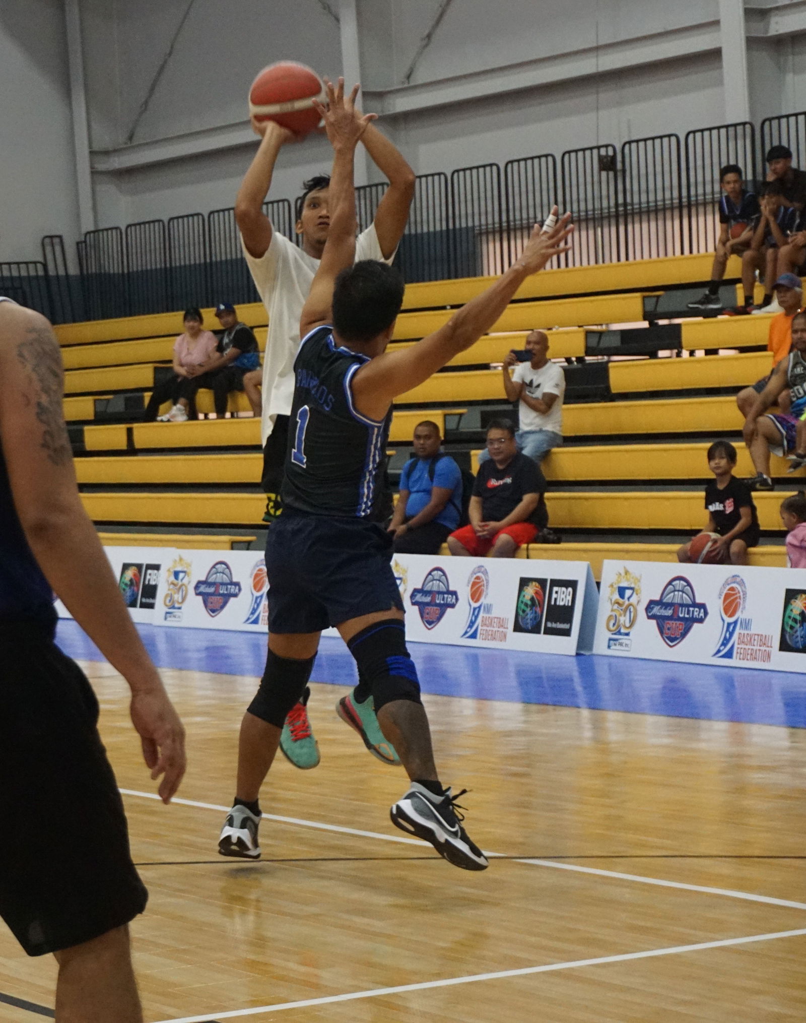 Bridge Capital's Ronald Bernardo pulls up for a contested three-point shot during a  Michelob Ultra Cup 2023 game Saturday at the Ada gym.