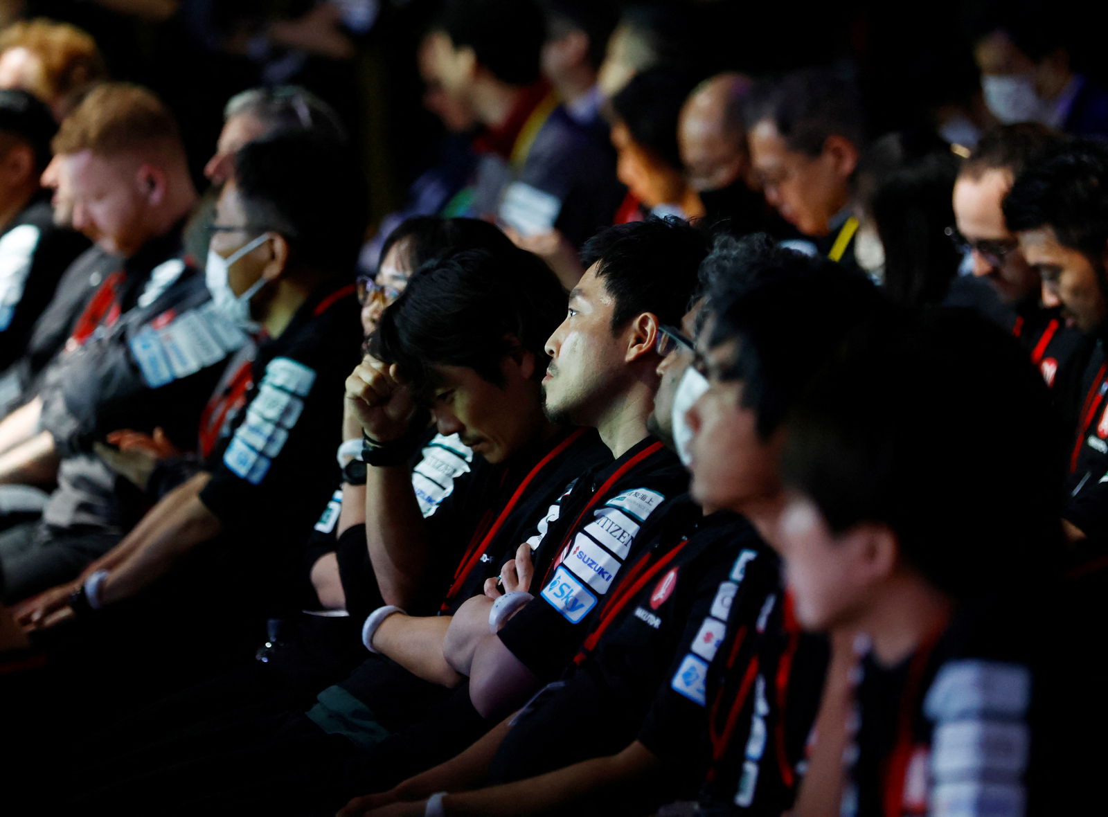 Employees of "ispace" react as they wait for signal from the lander in HAKUTO-R lunar exploration program on the Moon at a venue to watch its landing in Tokyo, Japan, April 26, 2023. REUTERS/Kim Kyung-Hoon