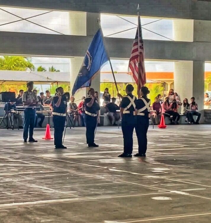 The Dr. Rita Hocog Inos Junior-Senior High School Leadership Corps team finished first in the unarmed color guard category.