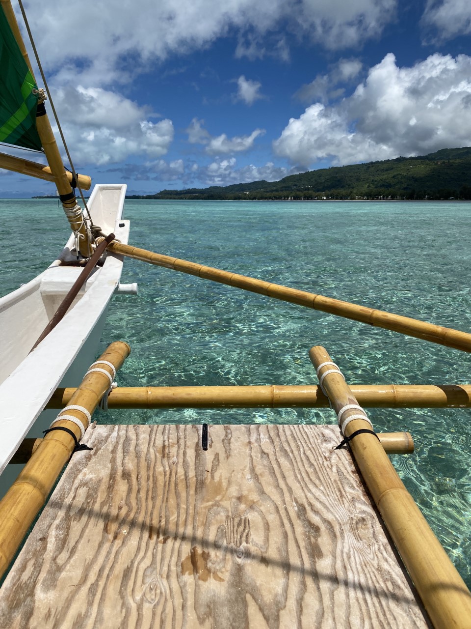 A view of the Saipan Lagoon on the deck of a 500 Sails Chamorro canoe.