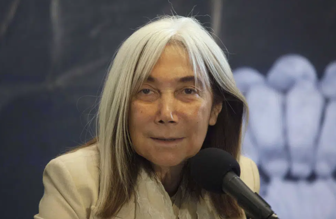 Maria Kodama, widow and heiress of Argentine author Jorge Luis Borges attends a press conference at the Palacio de Bellas Artes in Mexico City, July 30, 2012. Kodama died on Sunday, March 26, 2023.
