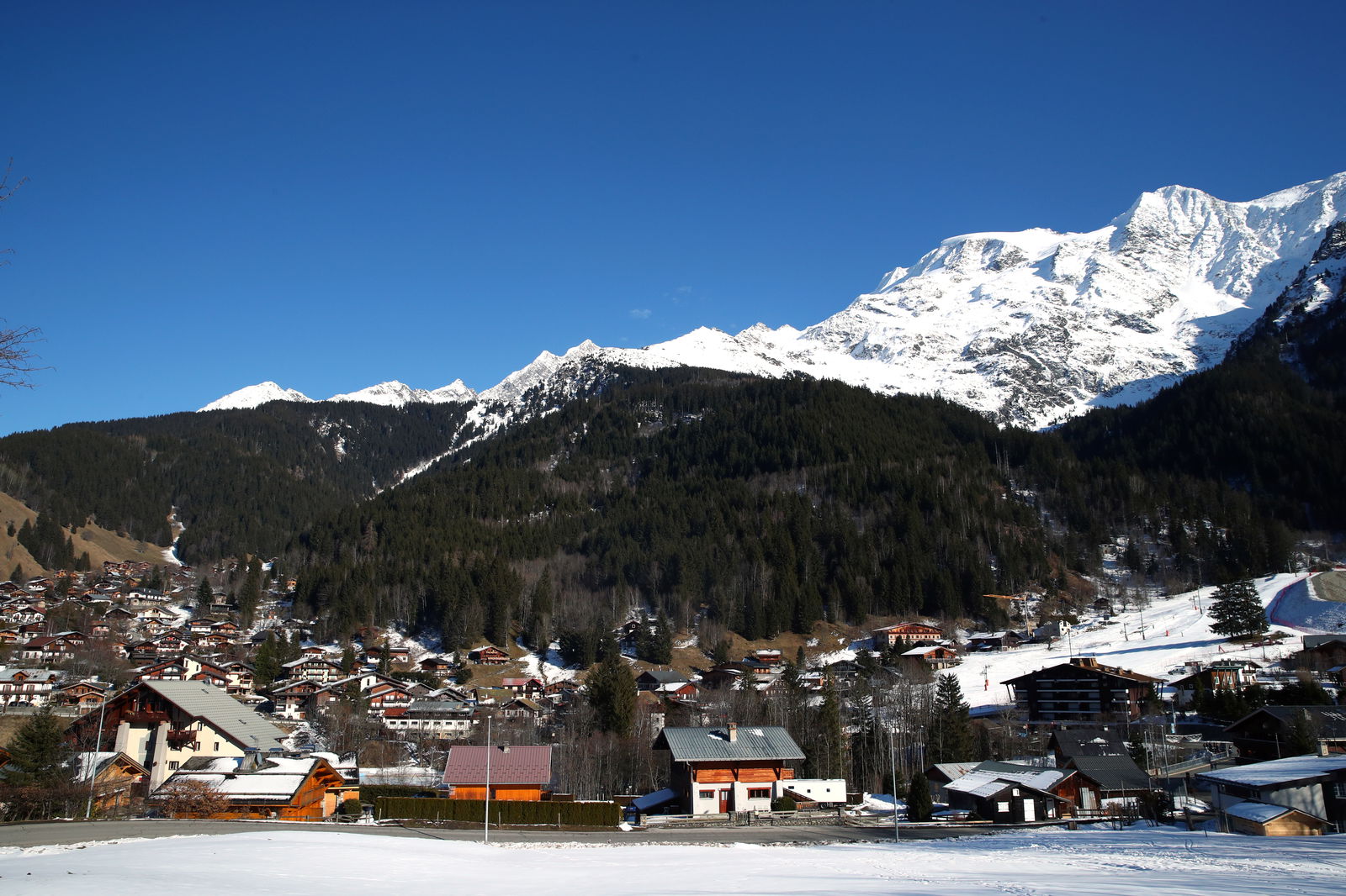 FILE PHOTO: A general view shows the French Alpine resort of Les Contamines-Montjoie, France, February 8, 2020. REUTERS/Denis Balibouse