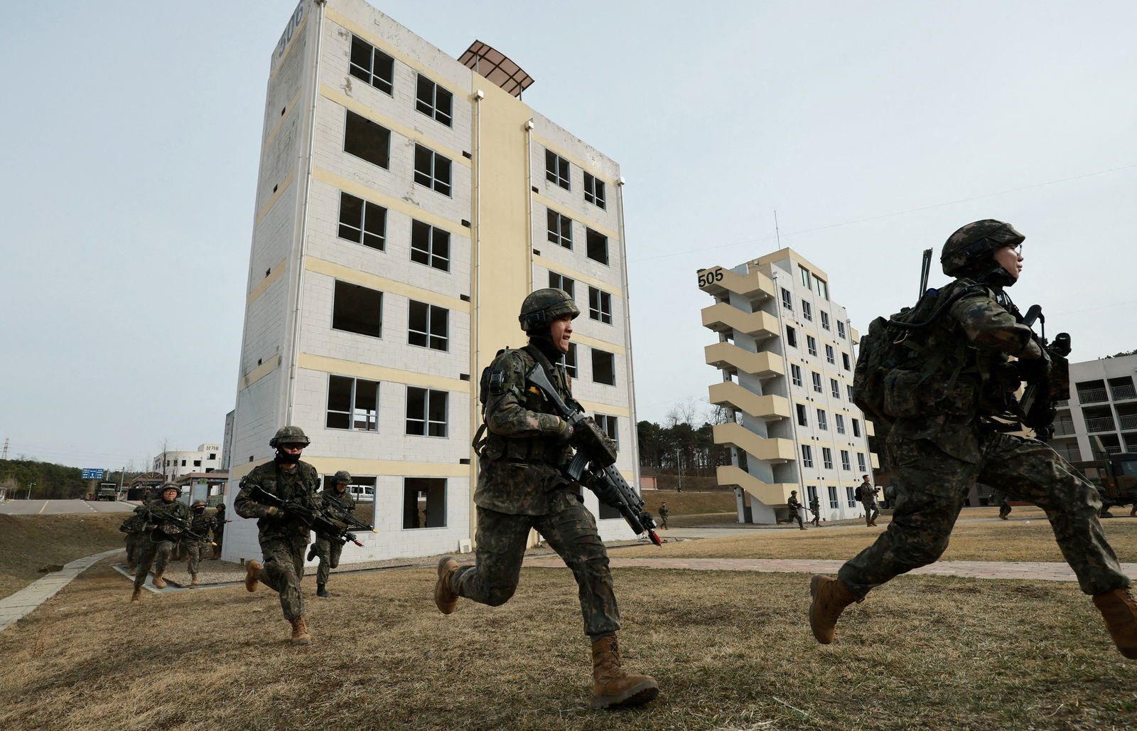 South Korean soldiers take part in a joint military drill which is a part of the Freedom Shield joint military exercise between South Korea and U.S., at a military training field near the demilitarized zone separating the two Koreas in Paju, South Korea, March 16, 2023.
