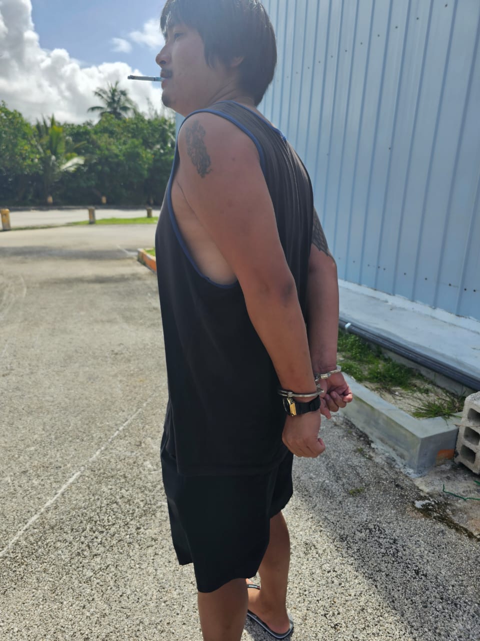 Jimmy Borja was handcuffed after he was arrested at Smiling Cove Marina on Tuesday last week.