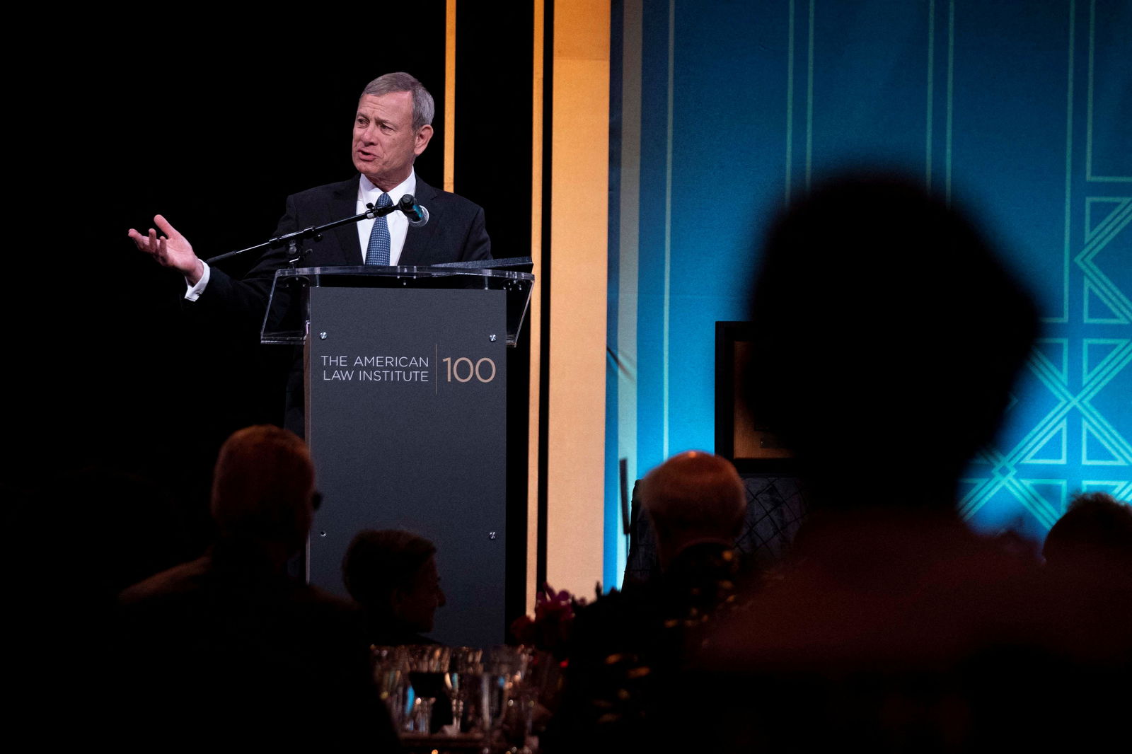 U.S. Supreme Court Chief Justice John Roberts delivers remarks at The American Law Institute’s 2023 Annual Dinner at the National Building Museum in Washington, D.C., U.S., May 23, 2023. REUTERS/Sarah Silbiger