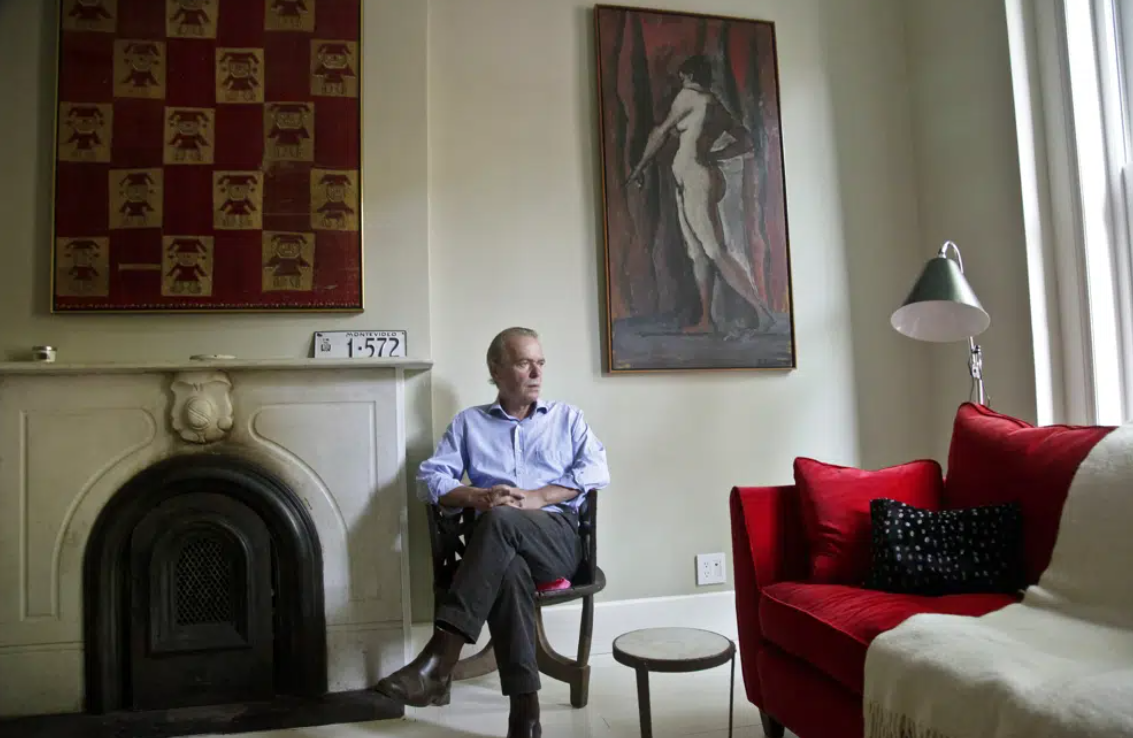 British novelist Martin Amis poses in the living room of his new home in the Brooklyn borough of New York on Aug. 17, 2012.