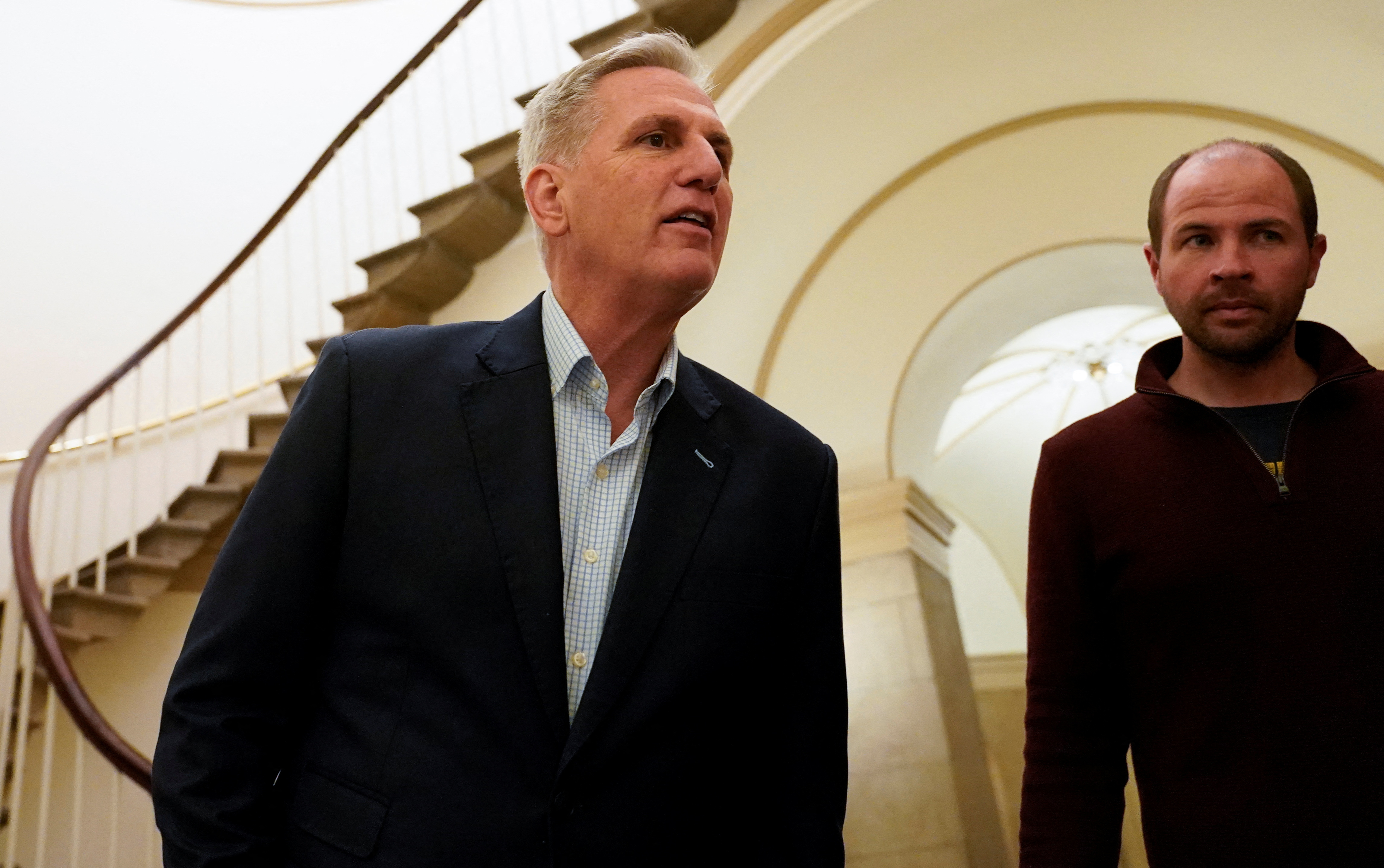 U.S. House Speaker Kevin McCarthy (R-CA) departs after reaching a tentative deal with President Joe Biden to raise the United States' debt ceiling and avoid a catastrophic default, at the U.S. Capitol in Washington, U.S. May 27, 2023. REUTERS/Nathan Howard