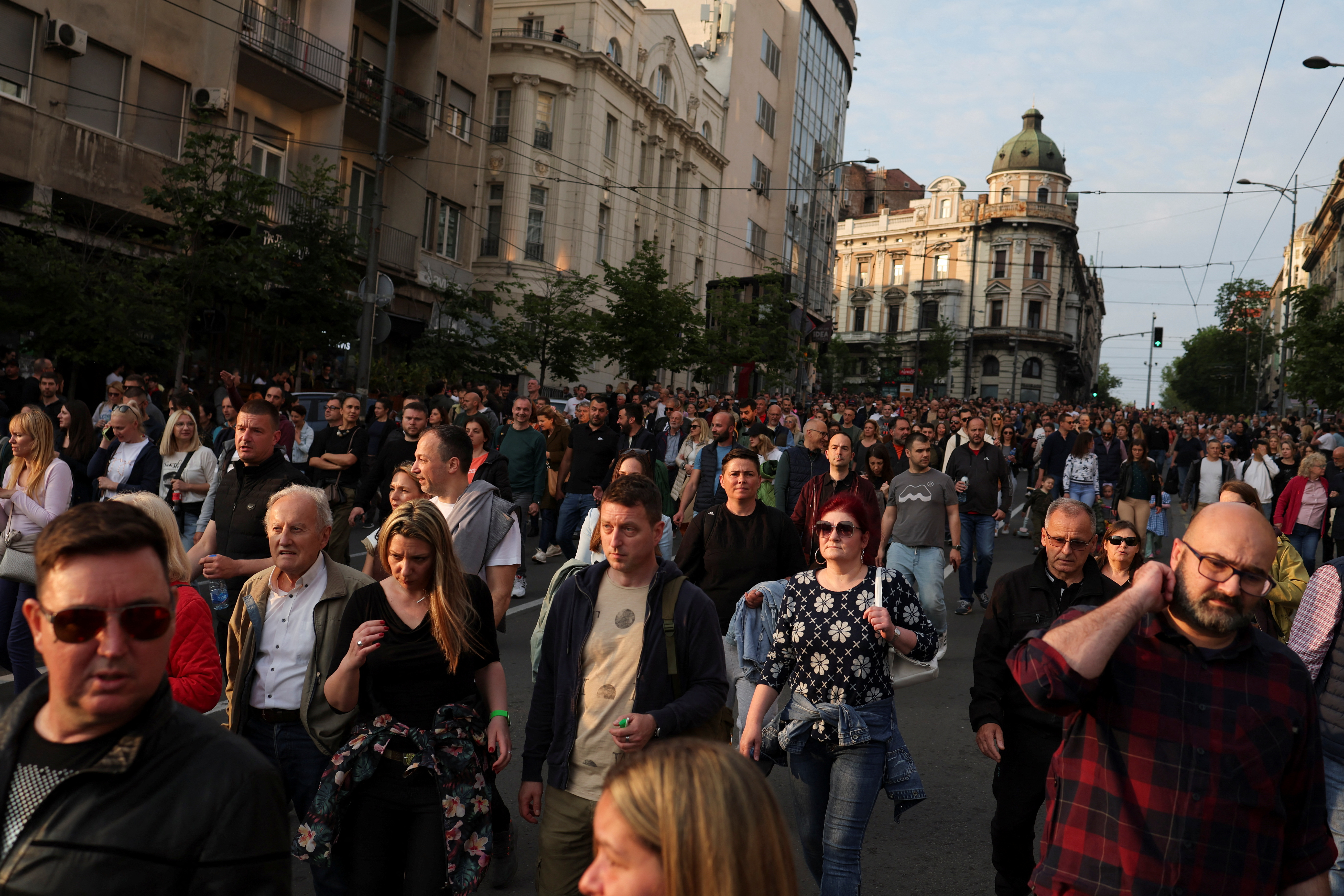 Serbia's main opposition parties protest against violence and in reaction to the two mass shootings in the same week, that have shaken the country, in Belgrade, Serbia, May 19, 2023. REUTERS/Marko Djurica