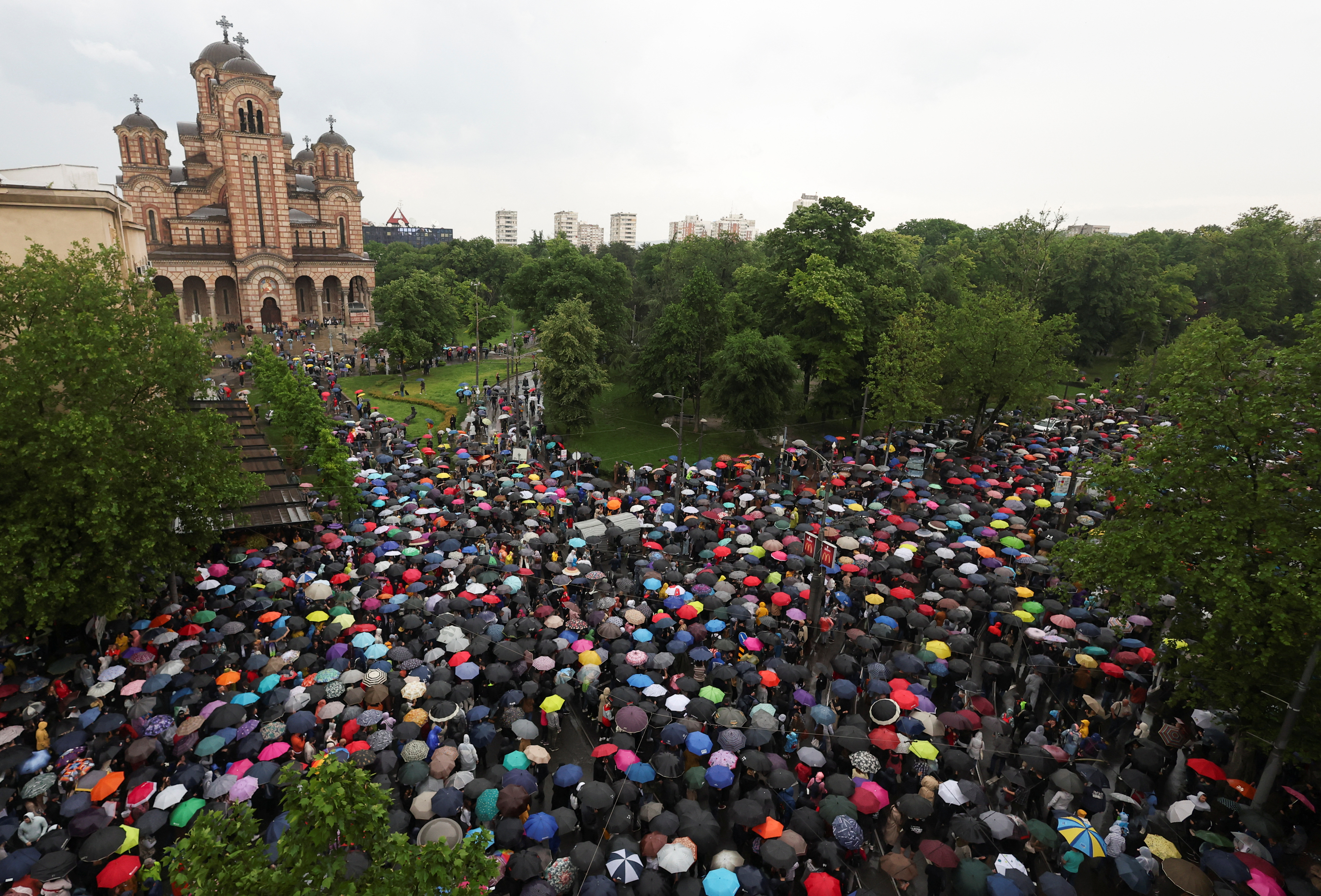 People attend a protest "Serbia against violence" in reaction to the two mass shootings in the same week, that have shaken the country, in Belgrade, Serbia, May 27, 2023. REUTERS/Marko Djurica