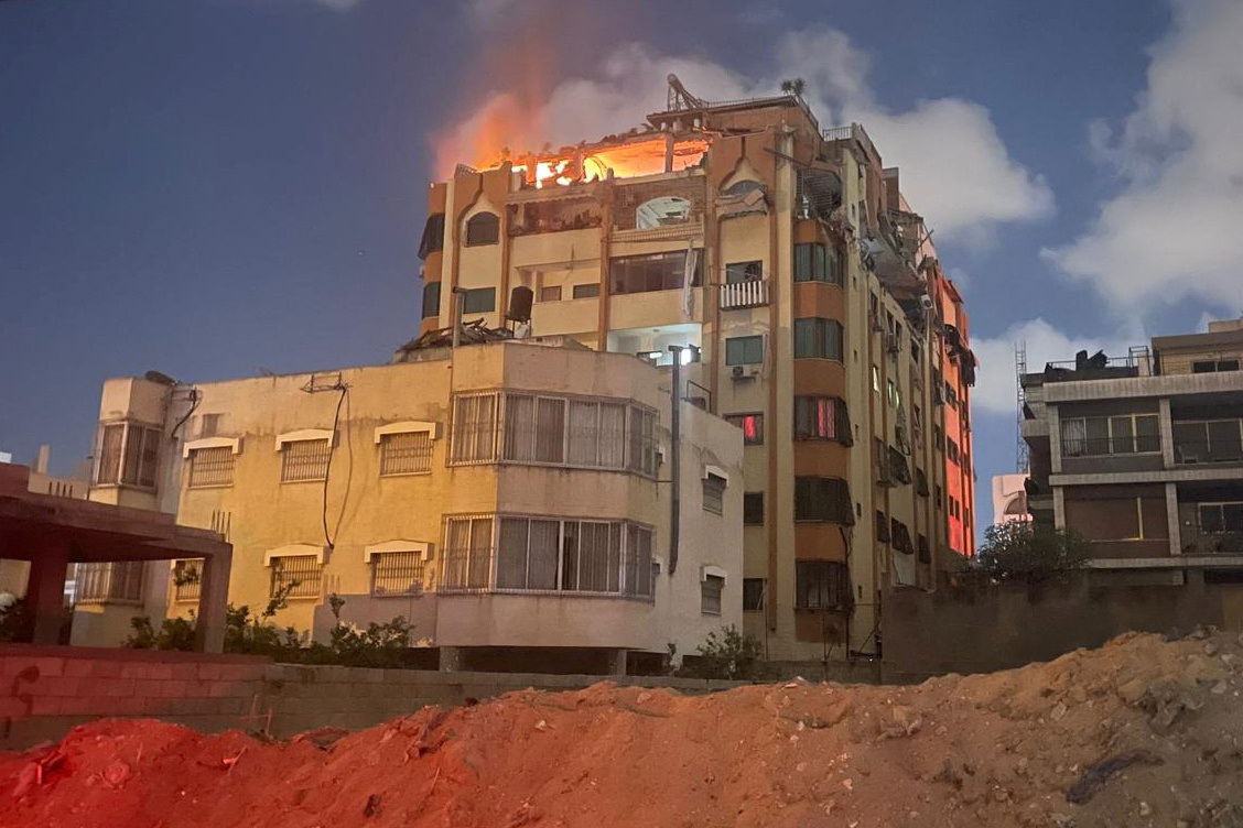 A fire is seen following an explosion in Gaza May 9, 2023. Reuters/Mohammed Salem