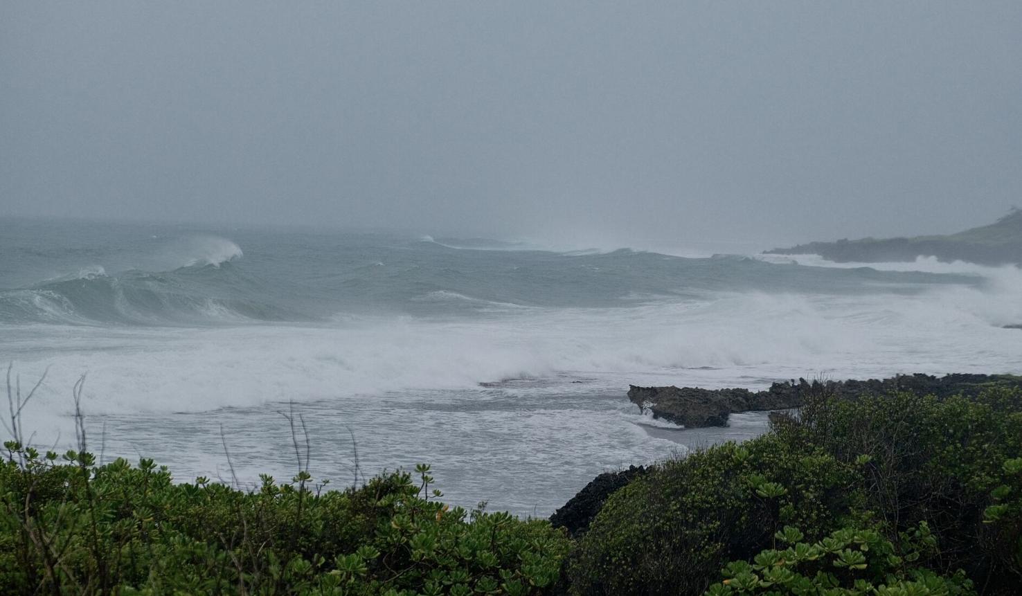 Large waves break near Inalåhan Pool ahead of the approaching Supertyphoon Mawar Tuesday.  