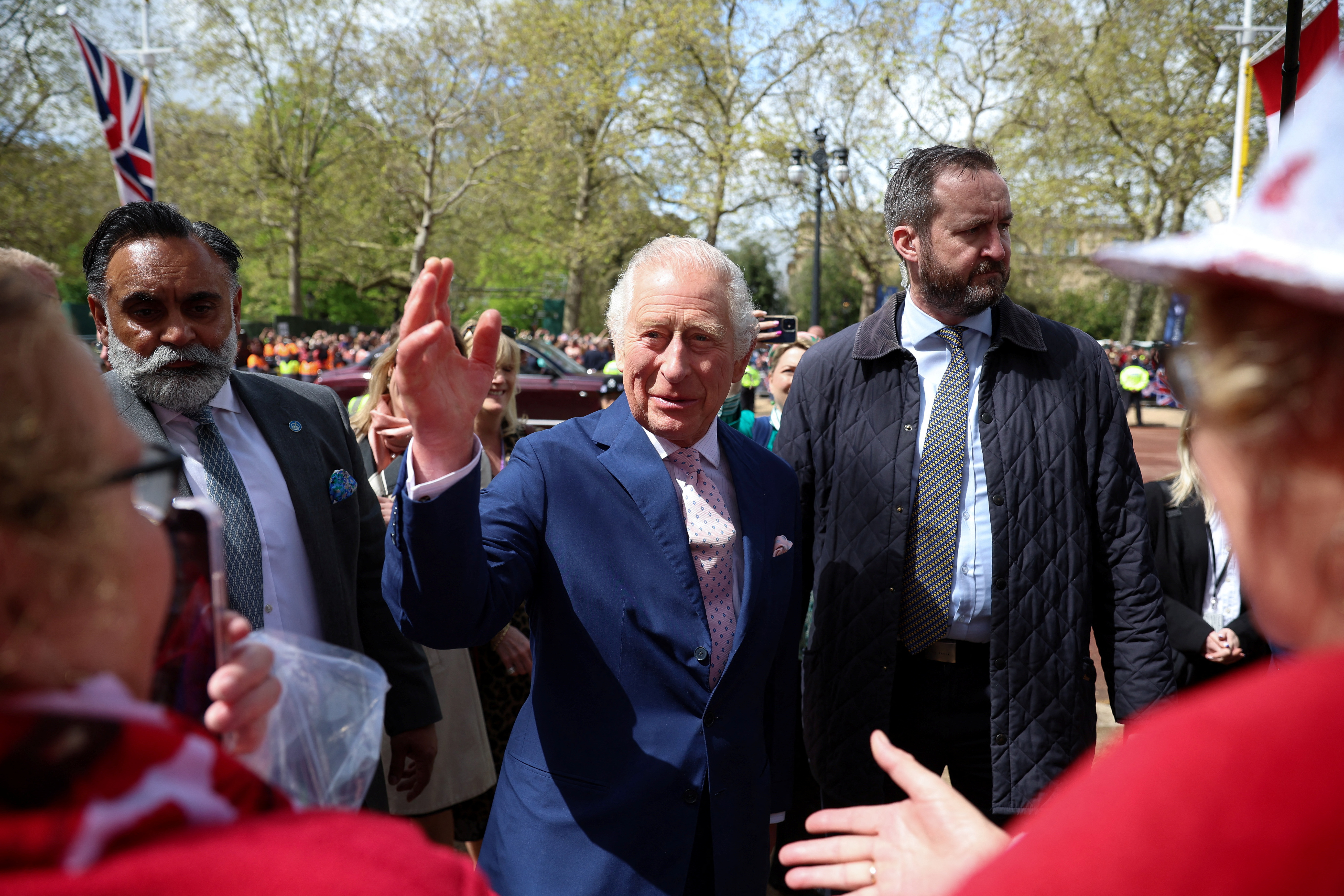 Britain's King Charles meets well-wishers during a walkabout on the Mall outside Buckingham Palace ahead of his and Camilla, Queen Consort's coronation, in London, Britain, May 5, 2023. REUTERS/Phil Noble