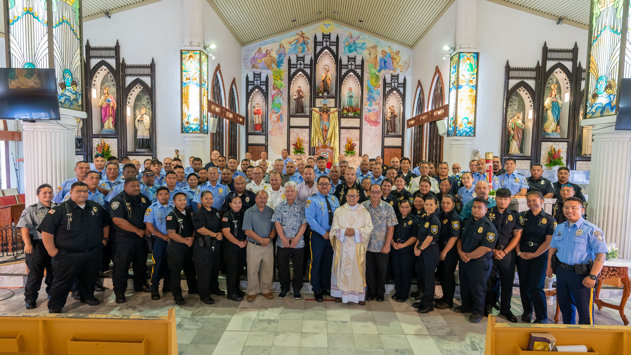 Police WeekAs part of CNMI Police Week, the annual blue Mass took place on Monday morning at Our Lady of Mt. Carmel Cathedral to pay tribute to law enforcement officers who have made the ultimate sacrifice in the line of duty, as well as those who continue to serve today. Attending the Mass were Gov. Arnold I. Palacios, Department of Public Safety Commissioner Clement R. Bermudes, Department of Fire and Emergency Medical Services Acting Commissioner Juan A. Pua, Department of Corrections  Commissioner Anthony C. Torres, Commonwealth Ports Authority  Ports Police Chief Juan T. Dela Cruz, other officials and representatives from various law enforcement agencies. In proclaiming the week of May 14-20, 2023 as CNMI Police Week, Governor Palacios and Lt. Gov. David M. Apatang call upon the community to participate in the ceremonies and observances honoring law enforcement officers, past and present. They emphasize the importance of recognizing the officers’ dedicated service and sacrifice while preserving the rights and security of all citizens, as well as showing respect to the survivors of our fallen heroes.
