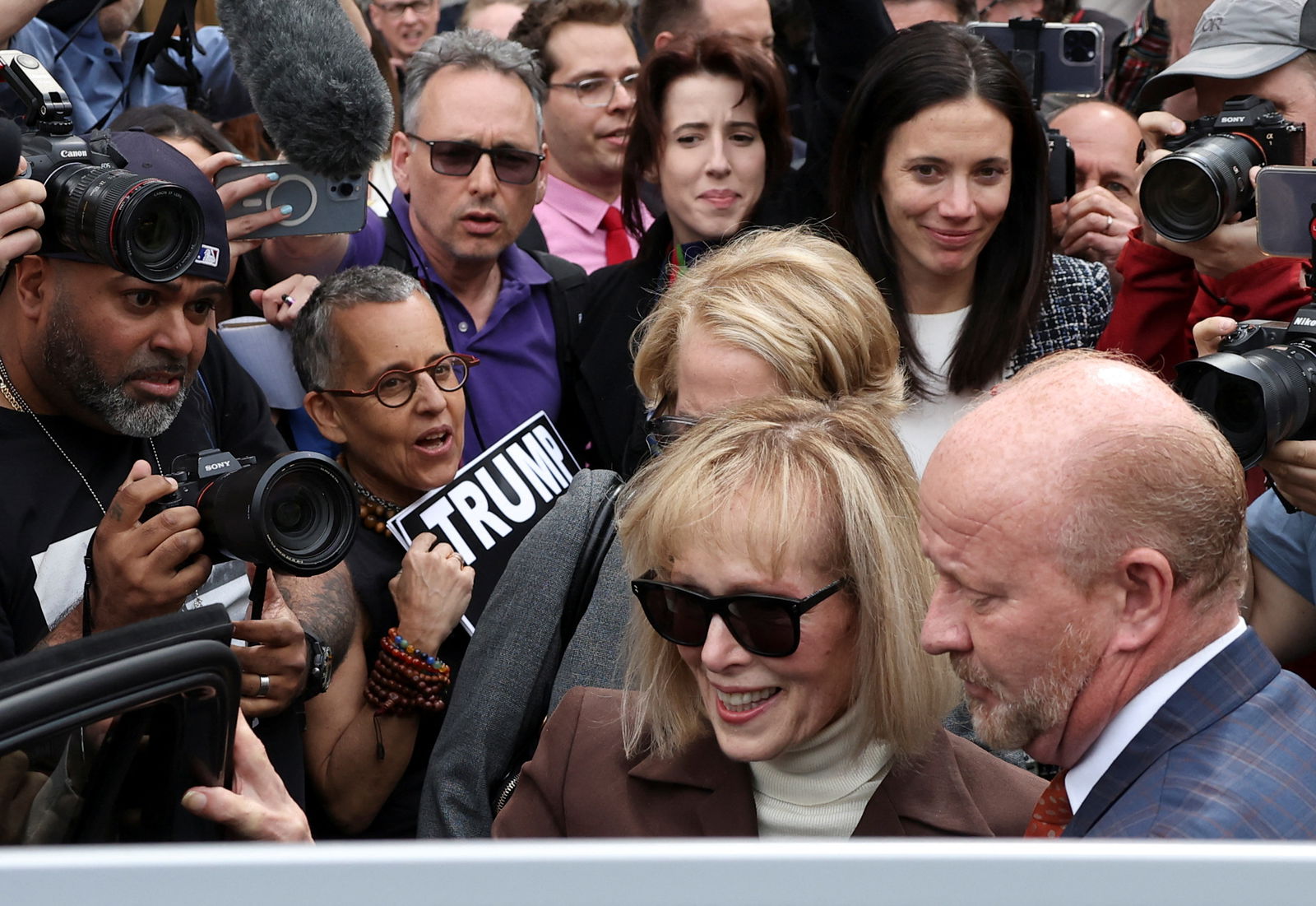 E. Jean Carroll departs from the Manhattan Federal Court following the verdict in the civil rape accusation case against former U.S. President Donald Trump, in New York City, U.S., May 9, 2023. REUTERS/Andrew Kelly