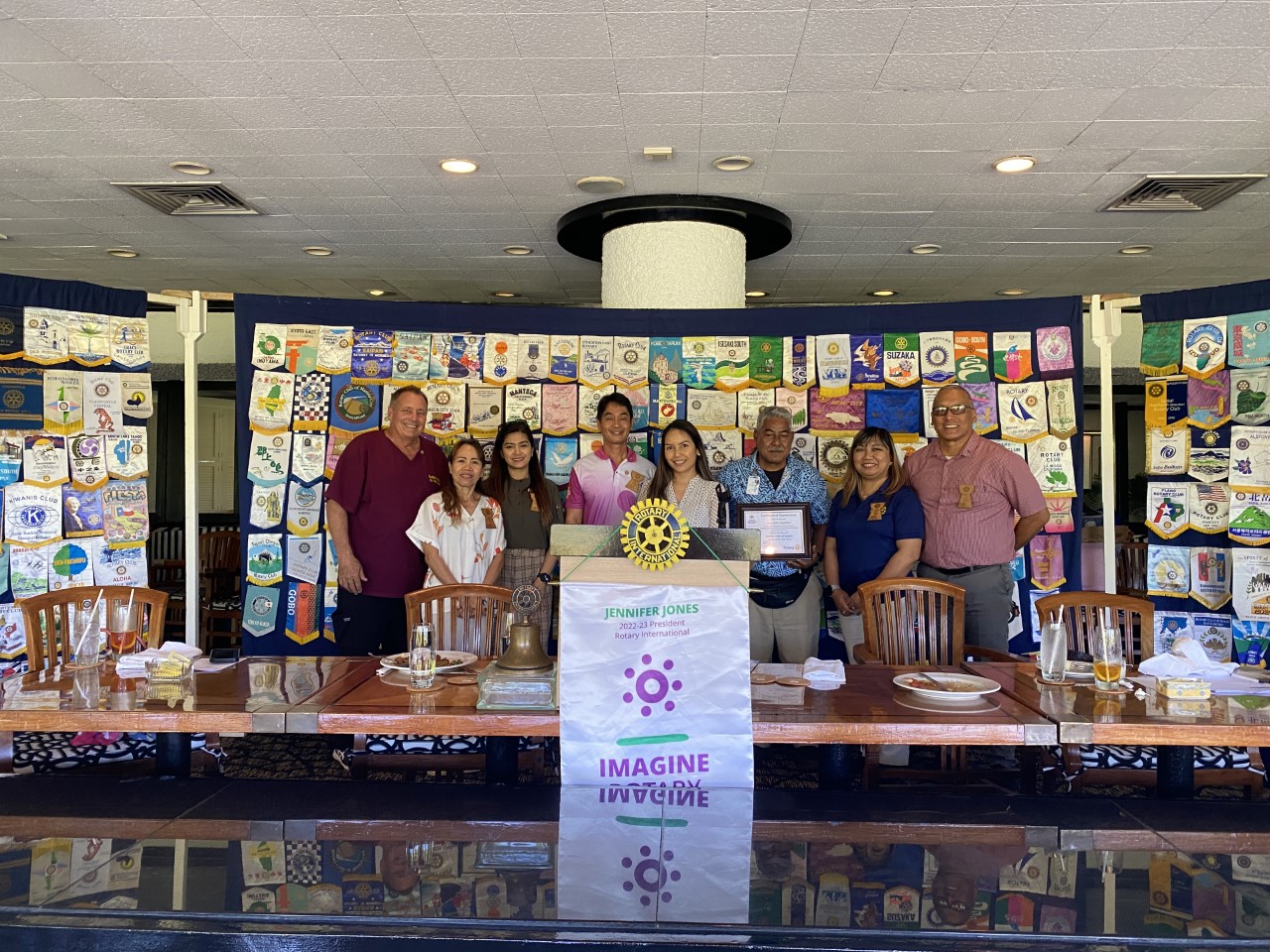 From left, Rotary Club of Saipan Community Service Director Dr. Nelson Krum, President-elect Irene Holl, Club Service Director Mary Grace Bautista, President Wendell Posadas, CHCC Environmental Health Disease Prevention Operation Manager Aileen Pangelinan, CHCC Environmental Health Disease Prevention Director John Tagabuel,  Rotary Club of Saipan Vice President Jessy Loomis and Treasurer Charles Cepeda.