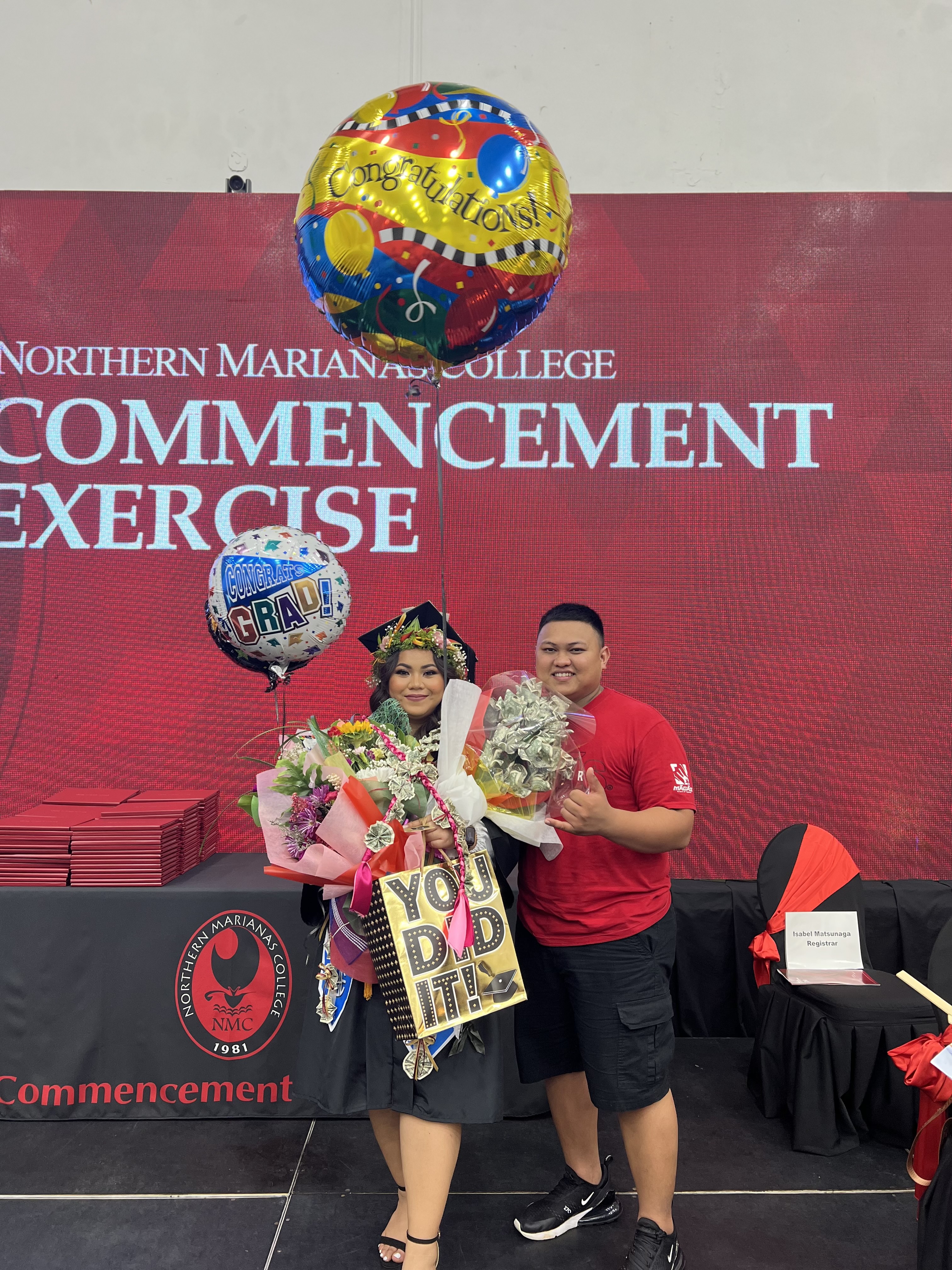 Tianna B. Villagomez and her partner, Klein Lizama, at the MHS gym on Friday.