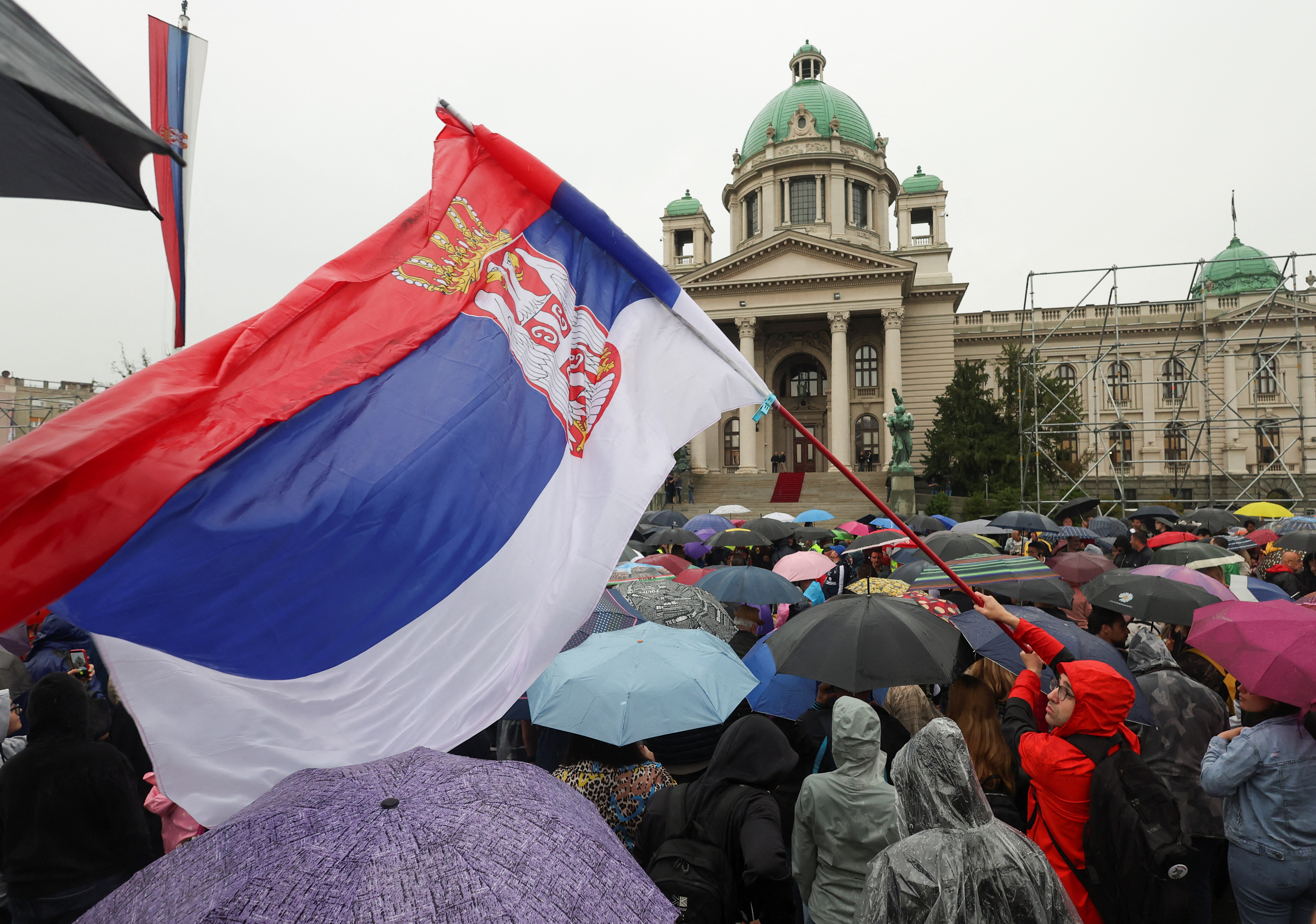 People gather for a protest "Serbia against violence" in reaction to the two mass shootings in the same week, that have shaken the country, in front of the Parliament building in Belgrade, Serbia, May 27, 2023. REUTERS/Marko Djurica