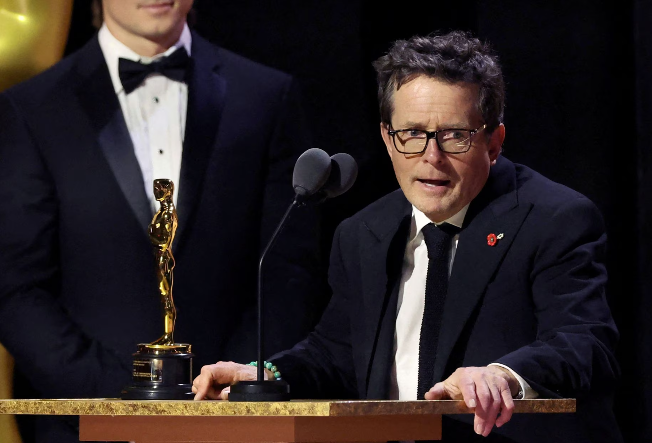 Actor Michael J. Fox accepts the Jean Hersholt Humanitarian Award at the 13th Governors Awards in Los Angeles, California, Nov. 19, 2022.