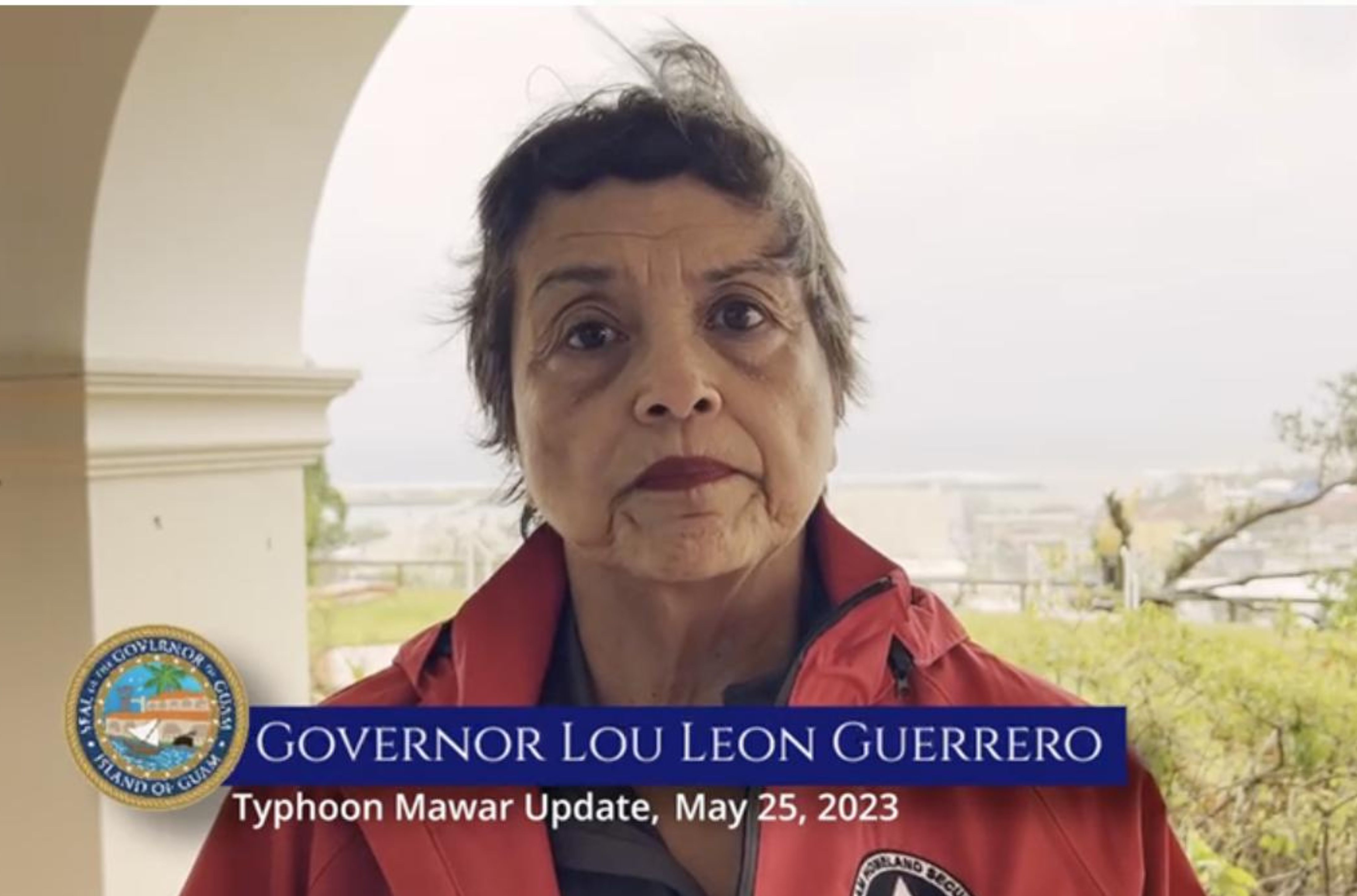 Gov. Lou Leon Guerrero continued to urge residents to remain at home in a video message released late Thursday morning, warning that tropical storm winds are still persisting as Supertyphoon Mawar continues to move away from Guam. 