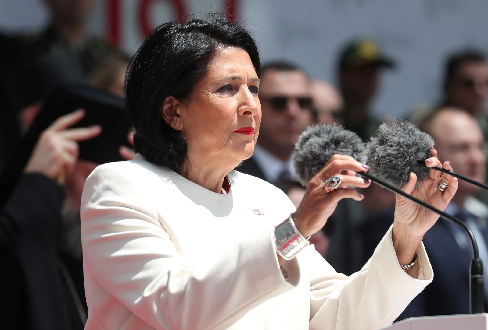 FILE PHOTO: Georgian President Salome Zourabichvili delivers a speech during the Independence Day celebrations in Tbilisi, Georgia May 26, 2022. REUTERS/Irakli Gedenidze