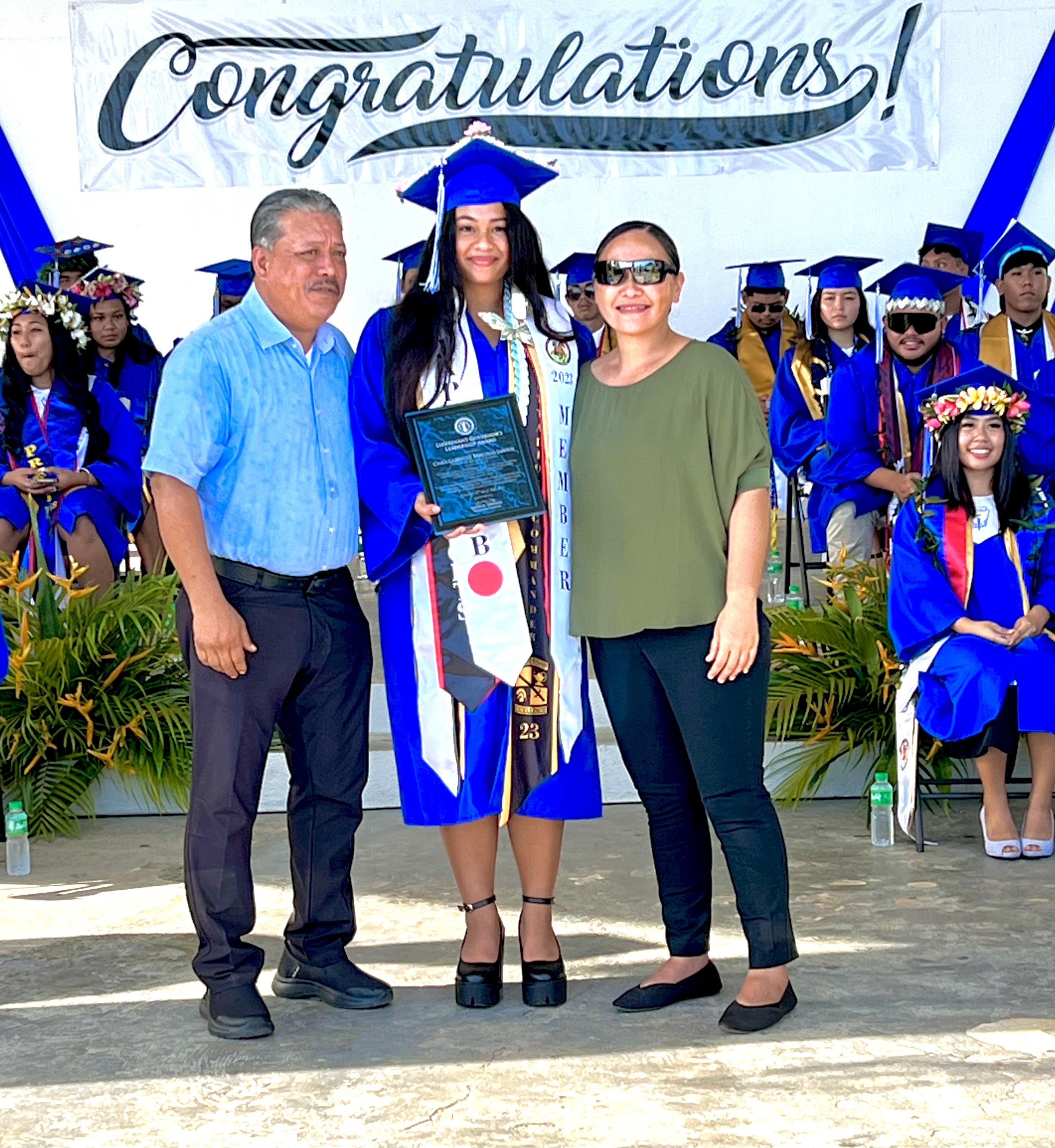 Ciara Gabrielle Barcinas Santos is the recipient of the Lt. Governor’s Leadership Award. Also in photo are Mayor Edwin Aldan, who presented the award, and her proud mother, educator Dione Santos.