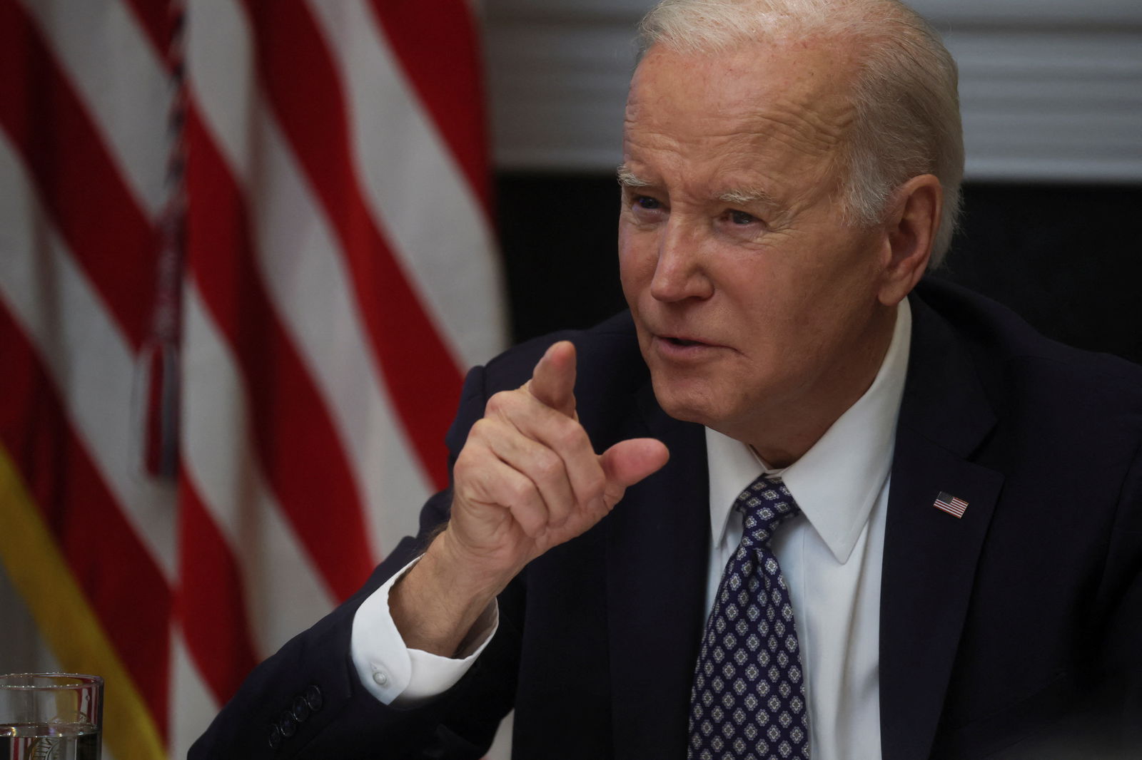 FILE PHOTO: U.S. President Joe Biden speaks with members of his "Investing in America Cabinet" in the Roosevelt Room at the White House in Washington, U.S., May 5, 2023. REUTERS/Leah Millis