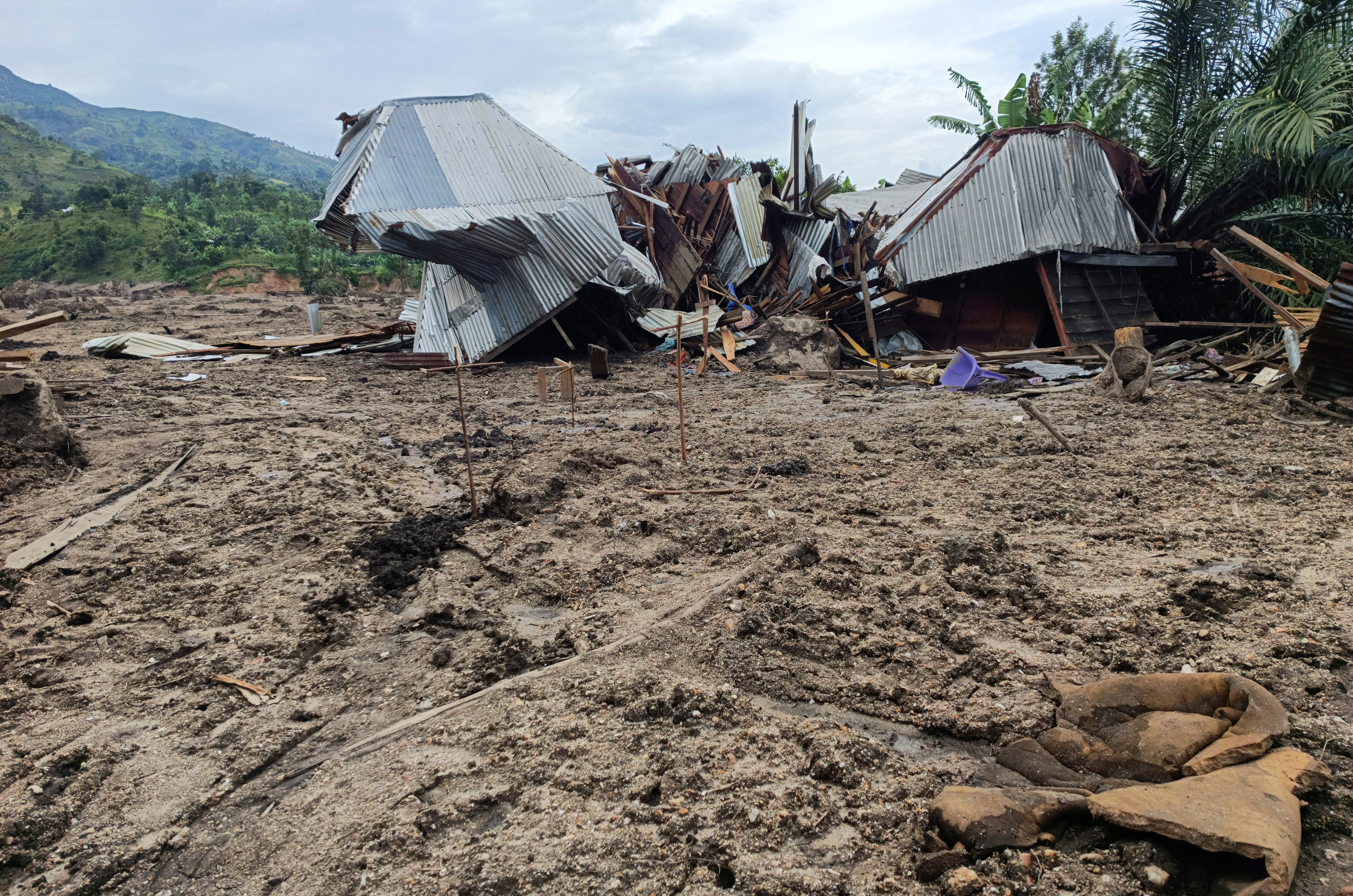 A general view shows the ruins of a home destroyed following rains that destroyed the remote, mountainous area and ripped through the riverside villages of Nyamukubi, Kalehe territory in South Kivu province of the Democratic Republic of Congo May 9, 2023. REUTERS/Djaffar Sabiti