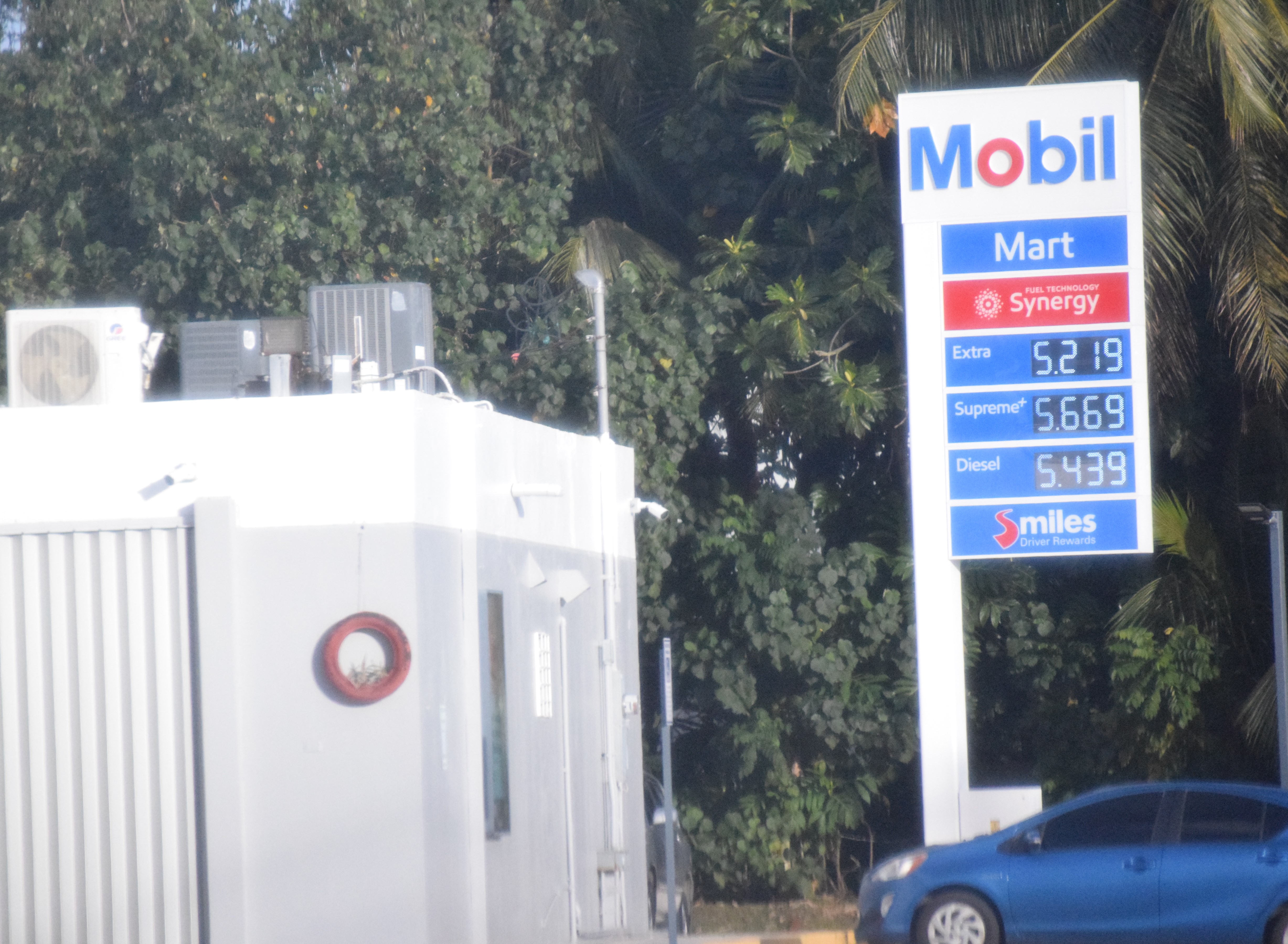 Mobil Oil Marianas in Chalan Kiya displays its prices on Wednesday.