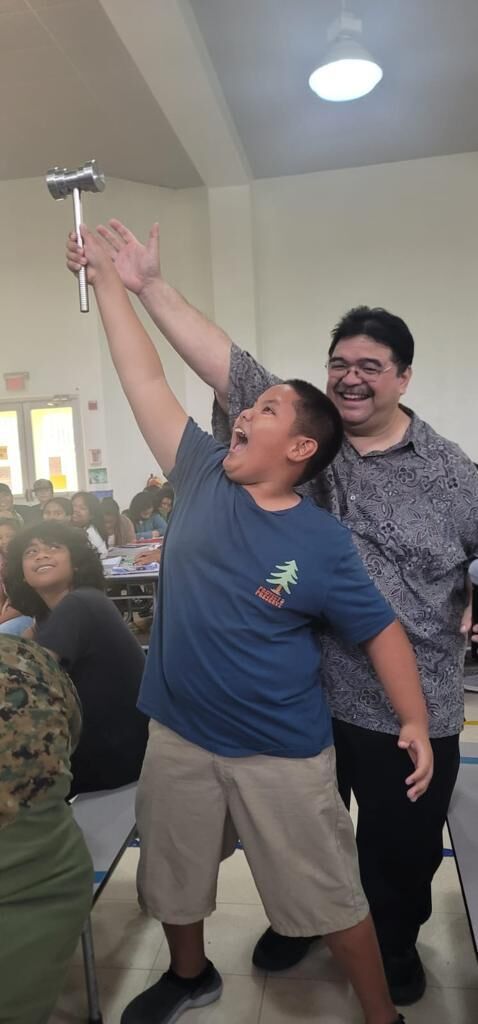 "I was very impressed with their level of knowledge," Judge Joseph N. Camacho said, referring to the fifth graders of San Vicente Elementary School. The students also enjoyed taking turns lifting Judge Camacho’s 10 lbs stainless steel gavel.