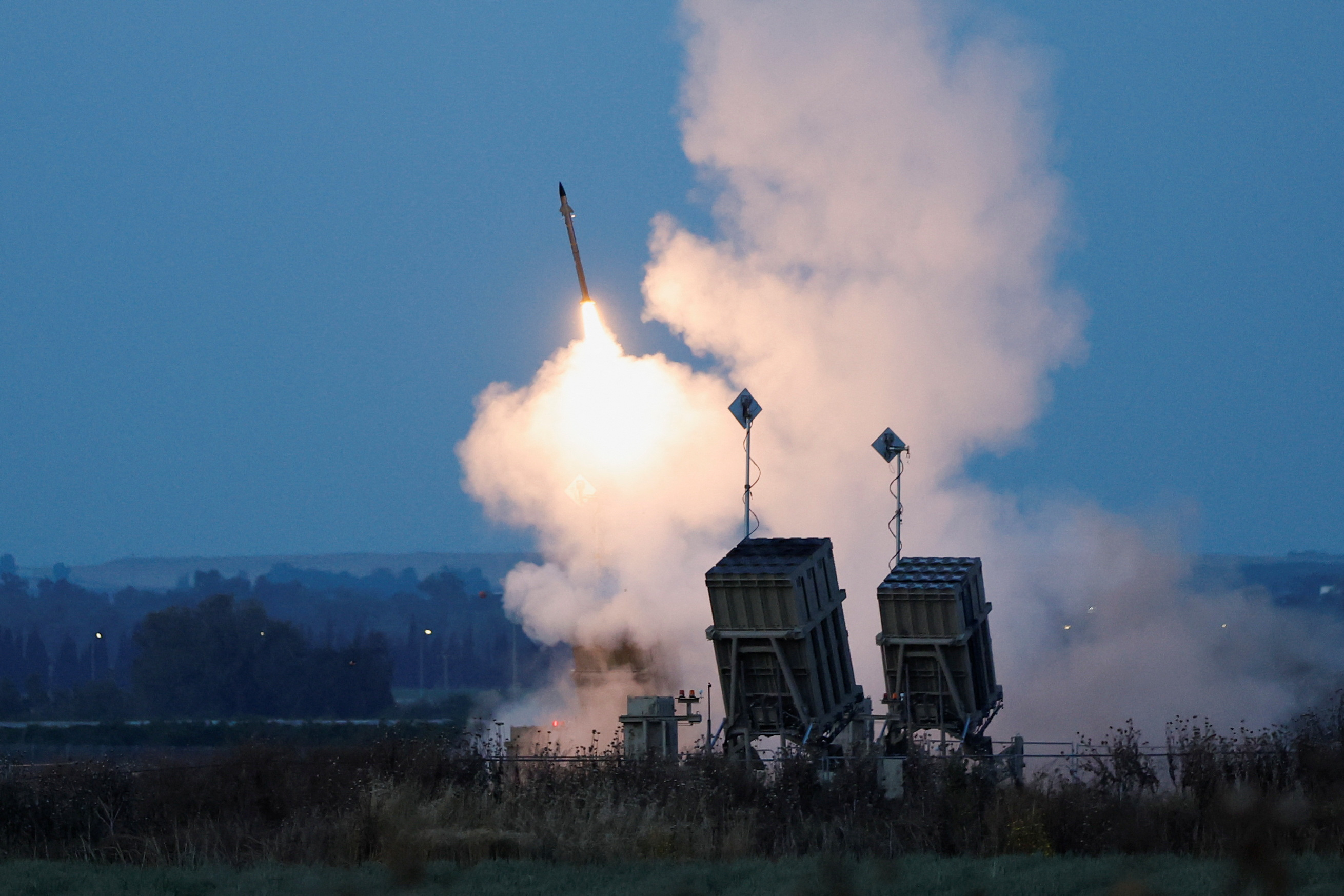 An Iron Dome launcher fires an interceptor missile as rockets are fired from Gaza, in Sderot, Israel, May 10, 2023. REUTERS/Ammar Awad