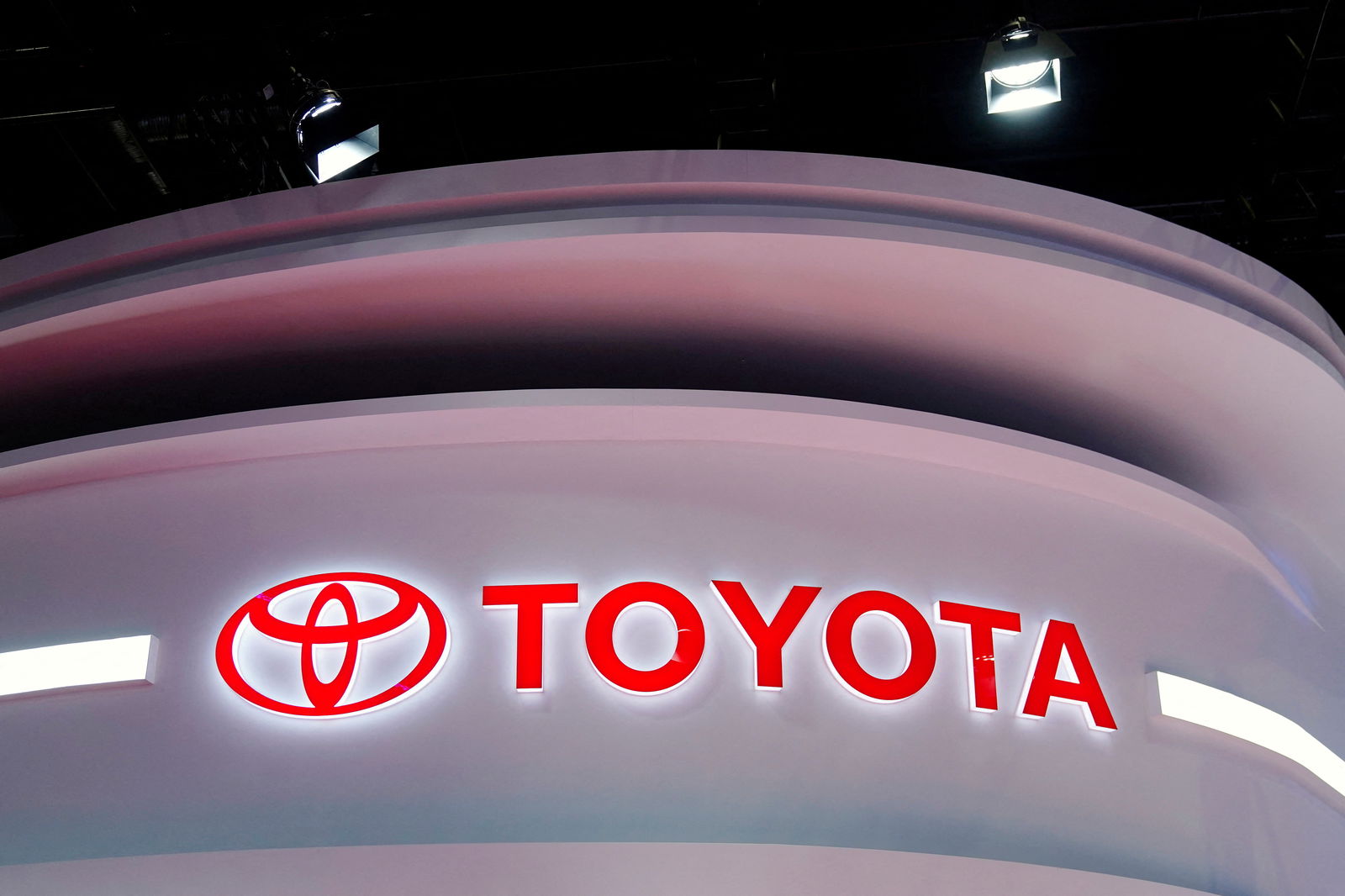 FILE PHOTO: The Toyota logo is seen at its booth during a media day for the Auto Shanghai show in Shanghai, China April 19, 2021. REUTERS/Aly Song/File Photo